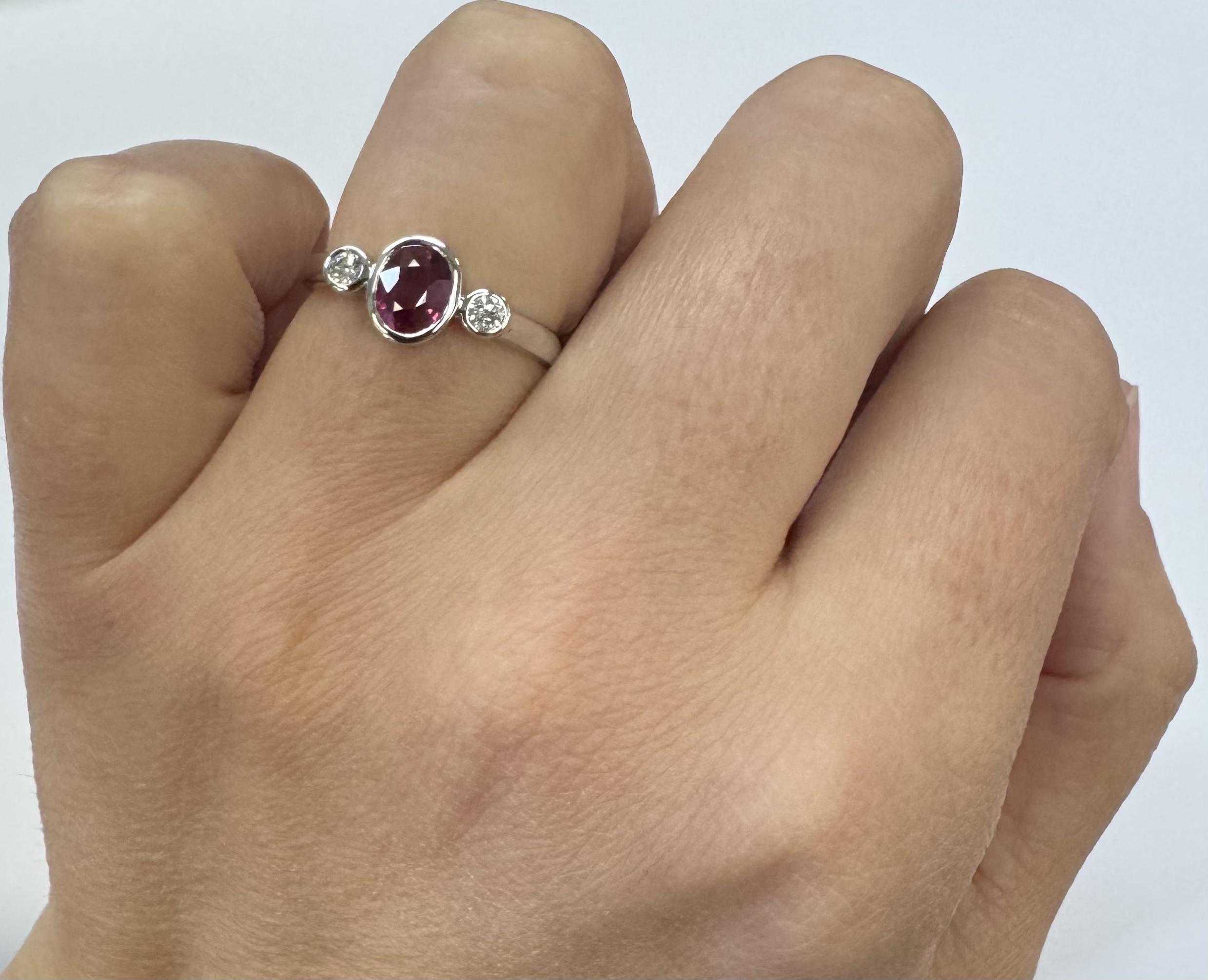 14k White Gold Genuine .69 Cttw Ruby & Diamond Bezel Ring - Image 14