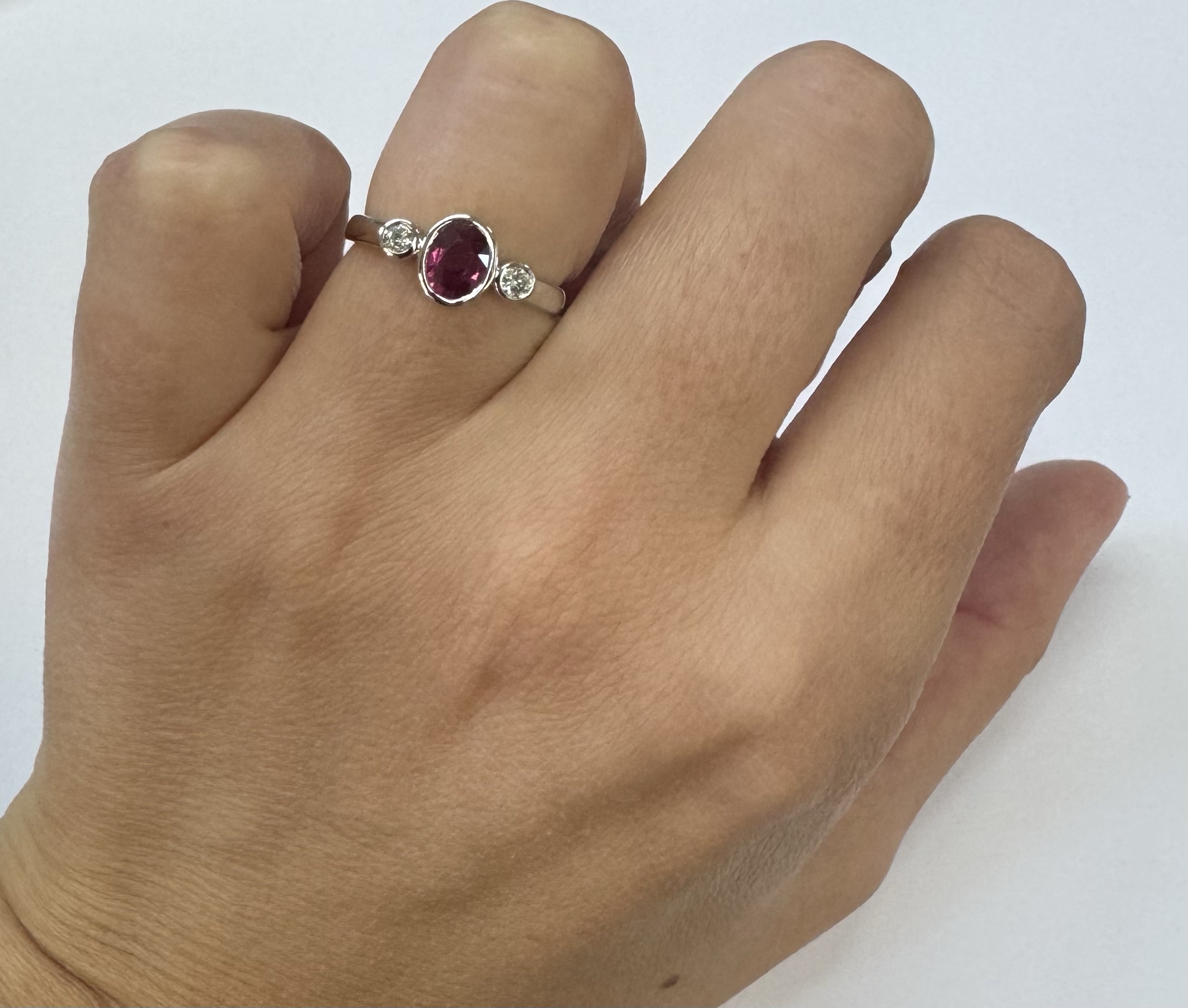 14k White Gold Genuine .69 Cttw Ruby & Diamond Bezel Ring - Image 12