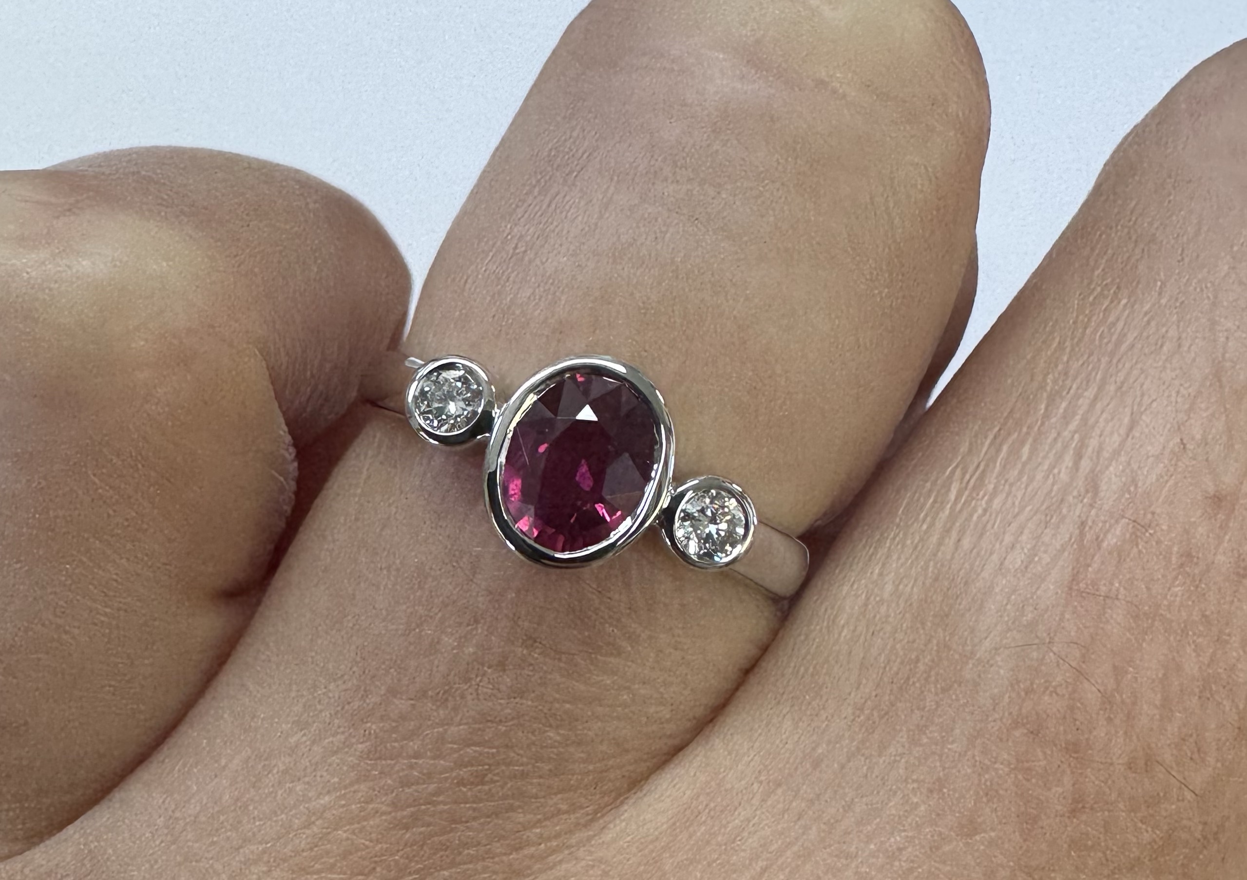 14k White Gold Genuine .69 Cttw Ruby & Diamond Bezel Ring - Image 8