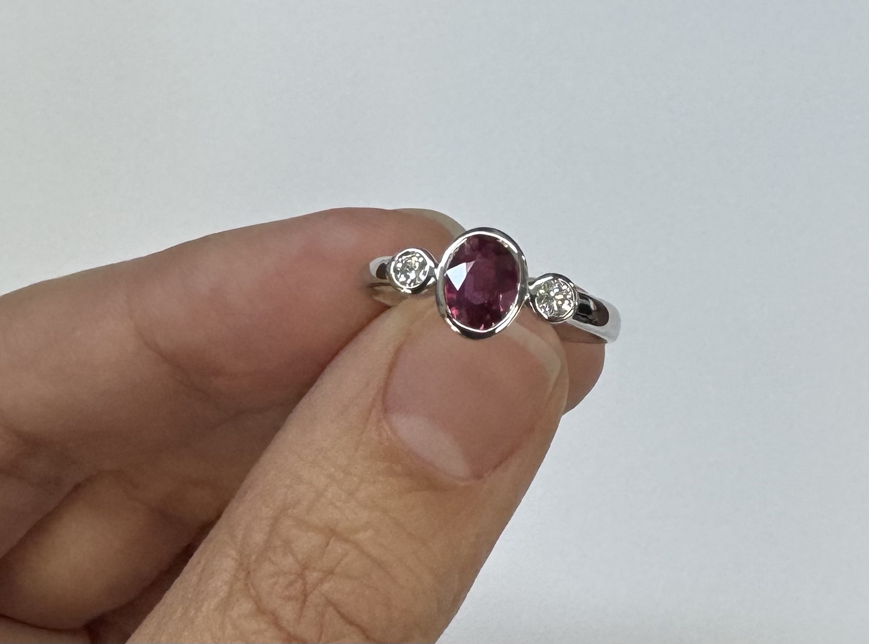14k White Gold Genuine .69 Cttw Ruby & Diamond Bezel Ring - Image 4