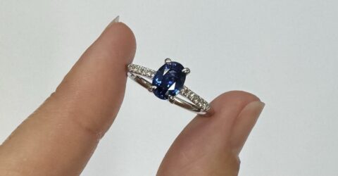 14k White Gold Genuine 1.21 Cttw Ceylon Sapphire & .12 Cttw Diamond Ring