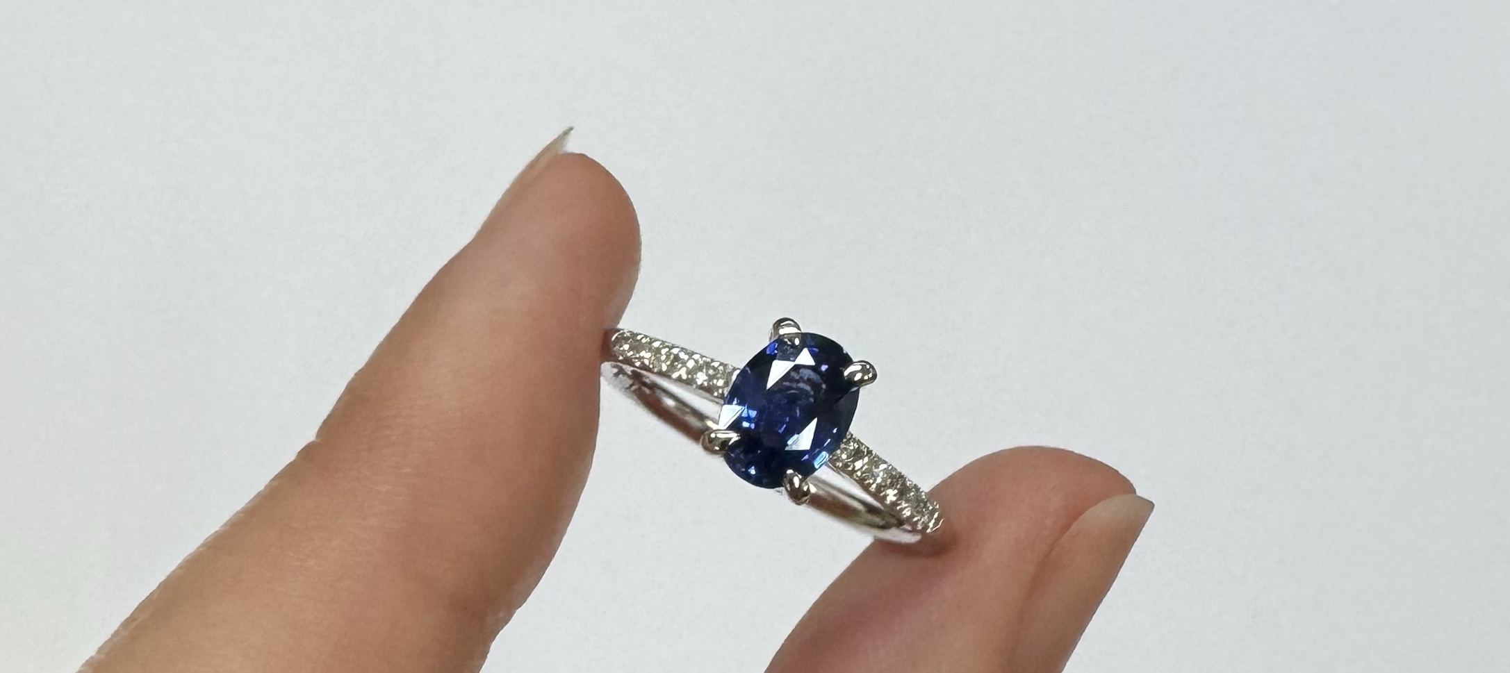 14k White Gold Genuine 1.21 Cttw Ceylon Sapphire & .12 Cttw Diamond Ring - Image 2