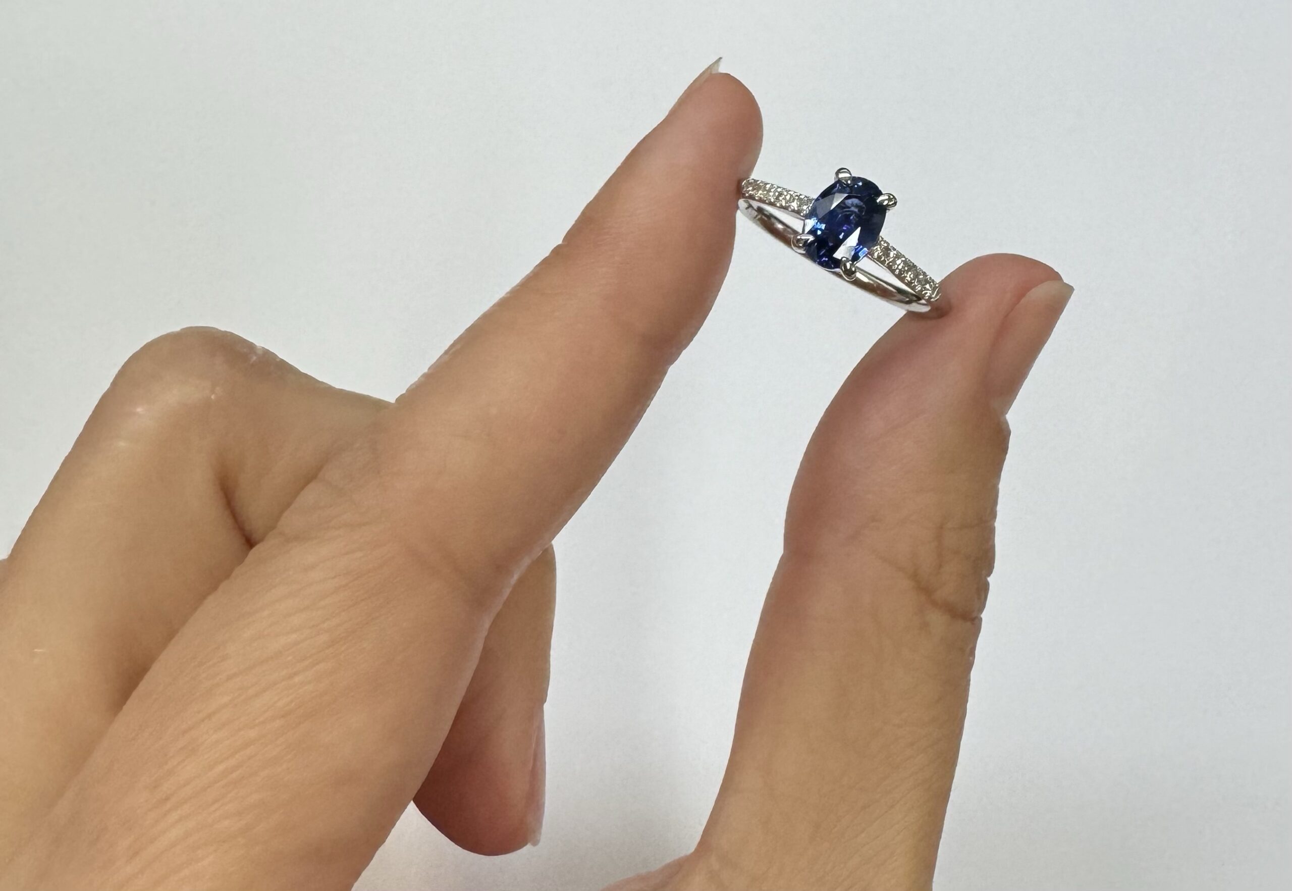 14k White Gold Genuine 1.21 Cttw Ceylon Sapphire & .12 Cttw Diamond Ring - Image 4