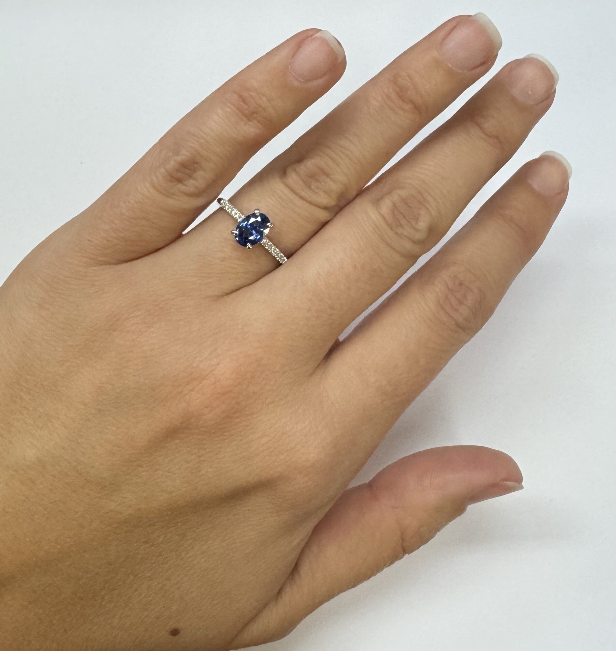 14k White Gold Genuine 1.21 Cttw Ceylon Sapphire & .12 Cttw Diamond Ring - Image 14