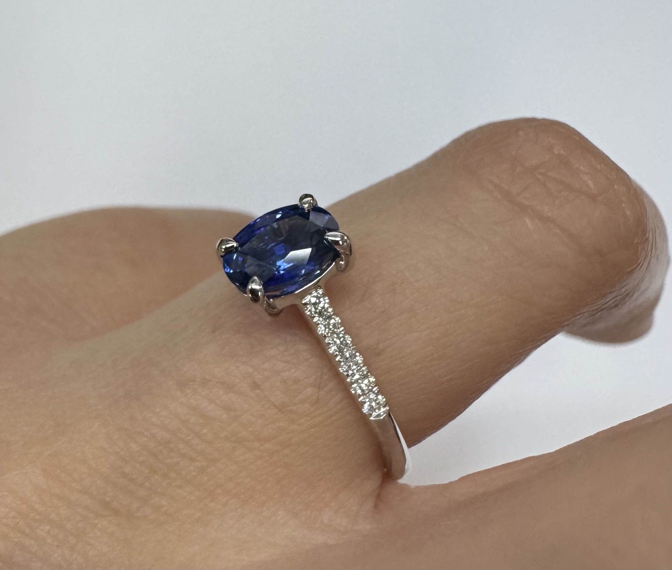 14k White Gold Genuine 1.21 Cttw Ceylon Sapphire & .12 Cttw Diamond Ring - Image 11