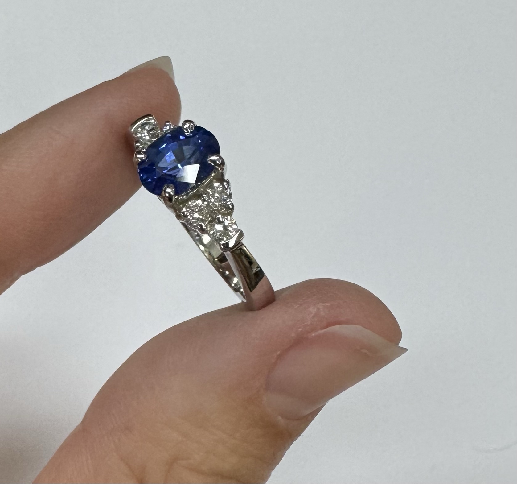 14k White Gold Genuine 1.26 Cttw Sapphire & .29 Cttw Diamond Ring - Image 2
