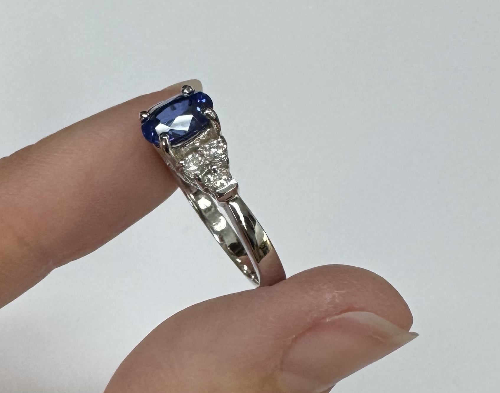 14k White Gold Genuine 1.26 Cttw Sapphire & .29 Cttw Diamond Ring - Image 3