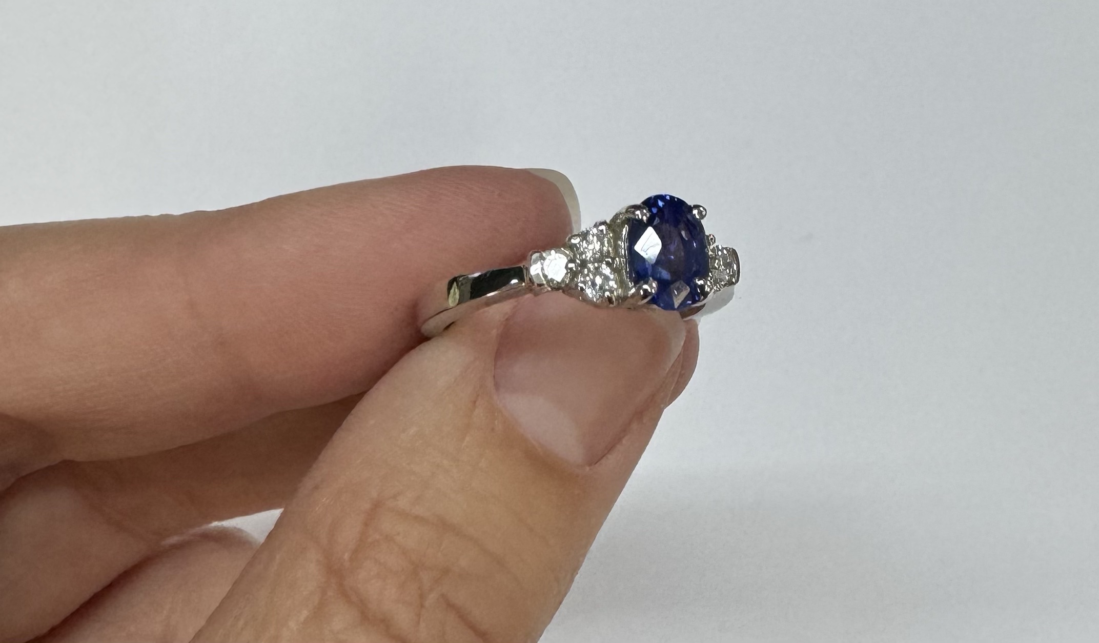 14k White Gold Genuine 1.26 Cttw Sapphire & .29 Cttw Diamond Ring - Image 6