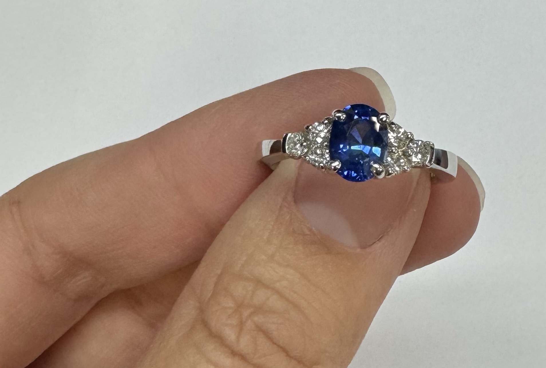 14k White Gold Genuine 1.26 Cttw Sapphire & .29 Cttw Diamond Ring - Image 8