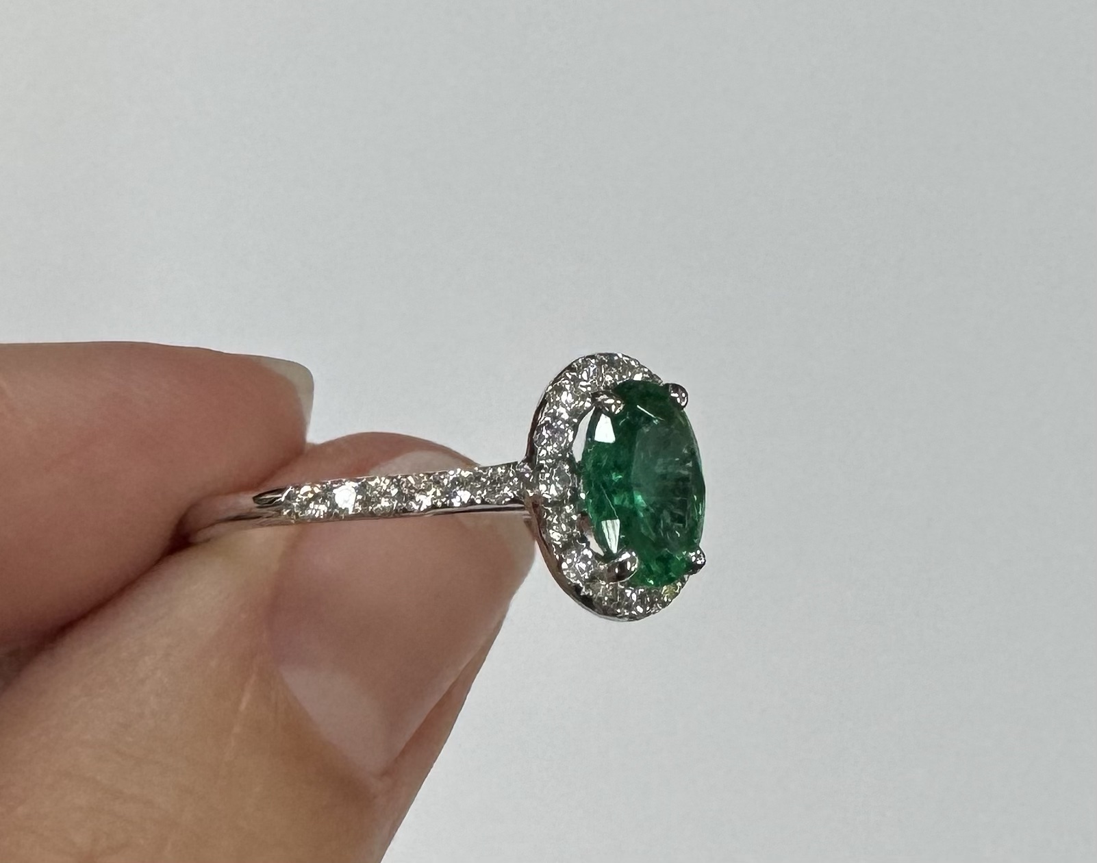 14k White Gold Genuine .91 Cttw Emerald & Diamond Halo Ring - Image 13