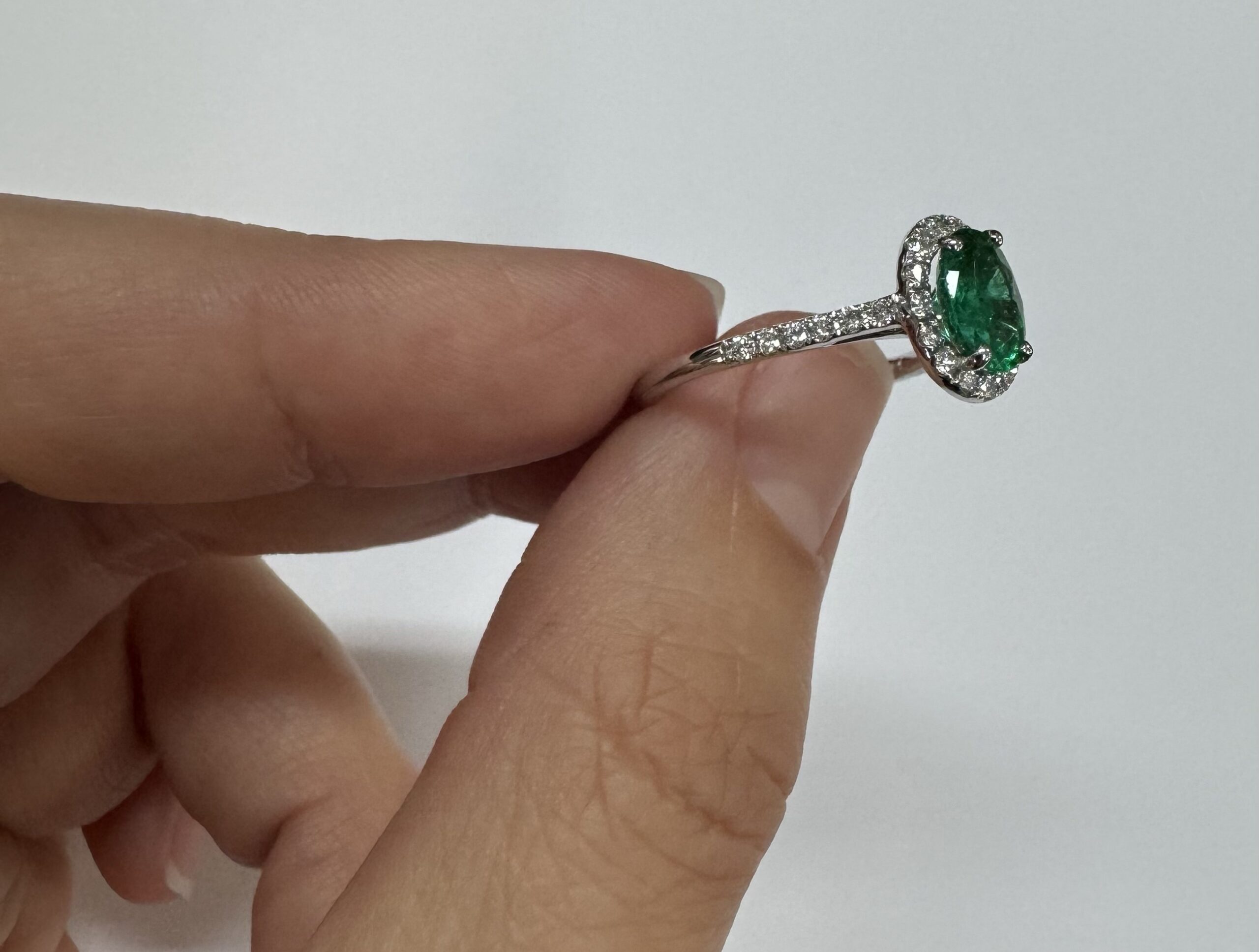 14k White Gold Genuine .91 Cttw Emerald & Diamond Halo Ring - Image 6