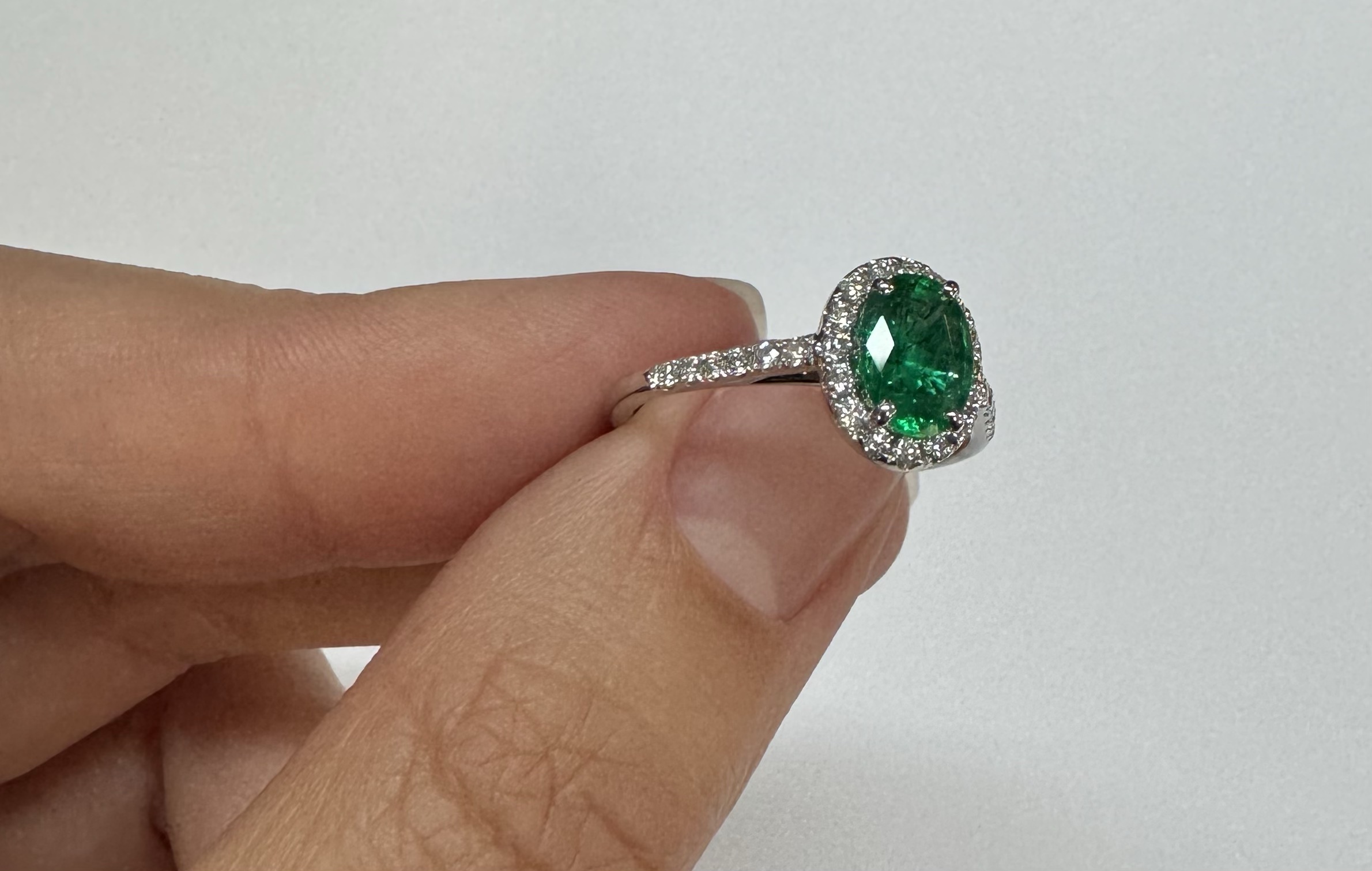 14k White Gold Genuine .91 Cttw Emerald & Diamond Halo Ring - Image 15