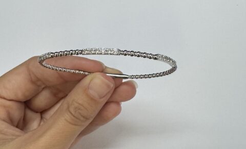 14k White Gold Genuine .72 Cttw Round Brilliant Cut Diamond Flexible Bangle Bracelet