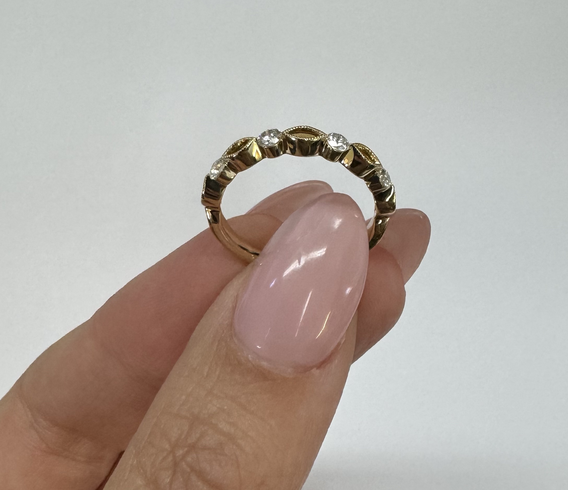 14k Yellow Gold .28 Cttw Genuine Round Brilliant Cut Diamond 4 Stone Band - Image 11