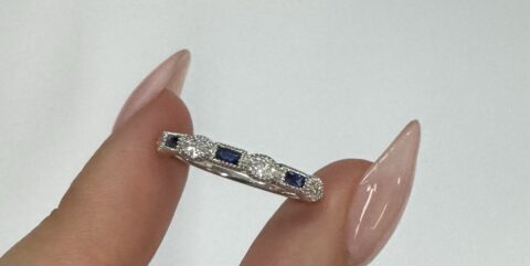 14k White Gold Genuine .28 Cttw Marquise Diamond & Sapphire Band
