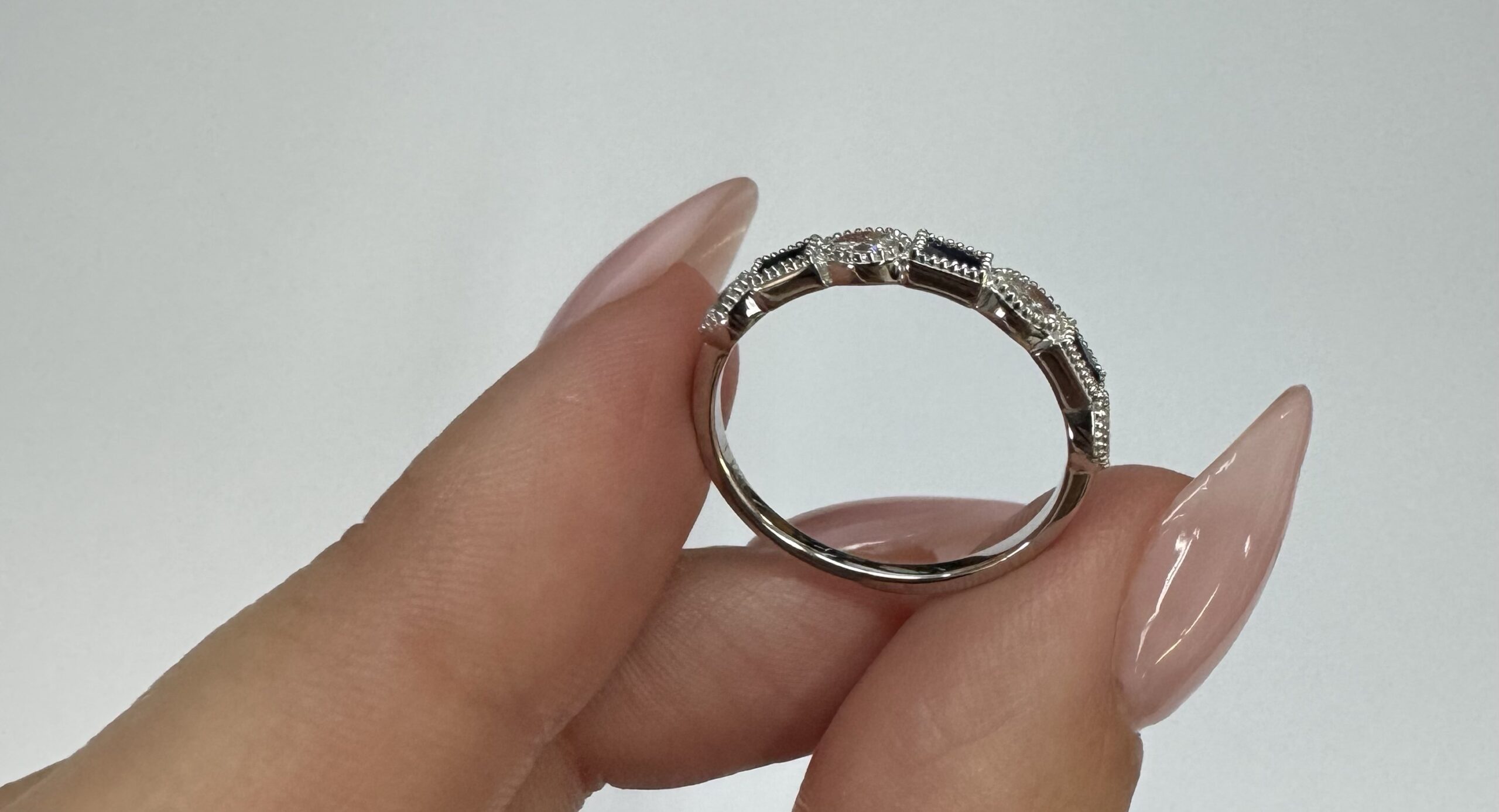 14k White Gold Genuine .28 Cttw Marquise Diamond & Sapphire Band - Image 9