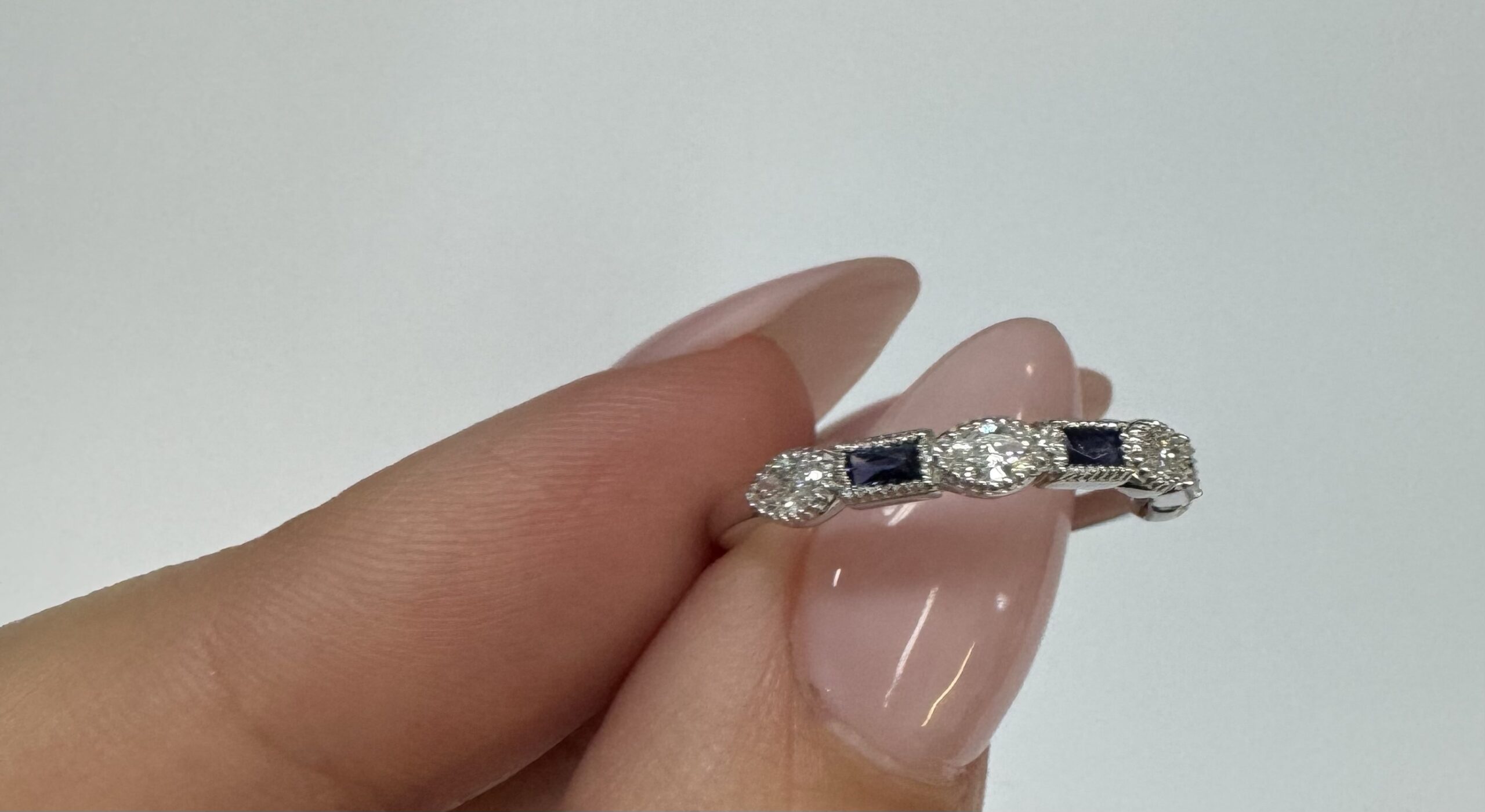 14k White Gold Genuine .28 Cttw Marquise Diamond & Sapphire Band - Image 10