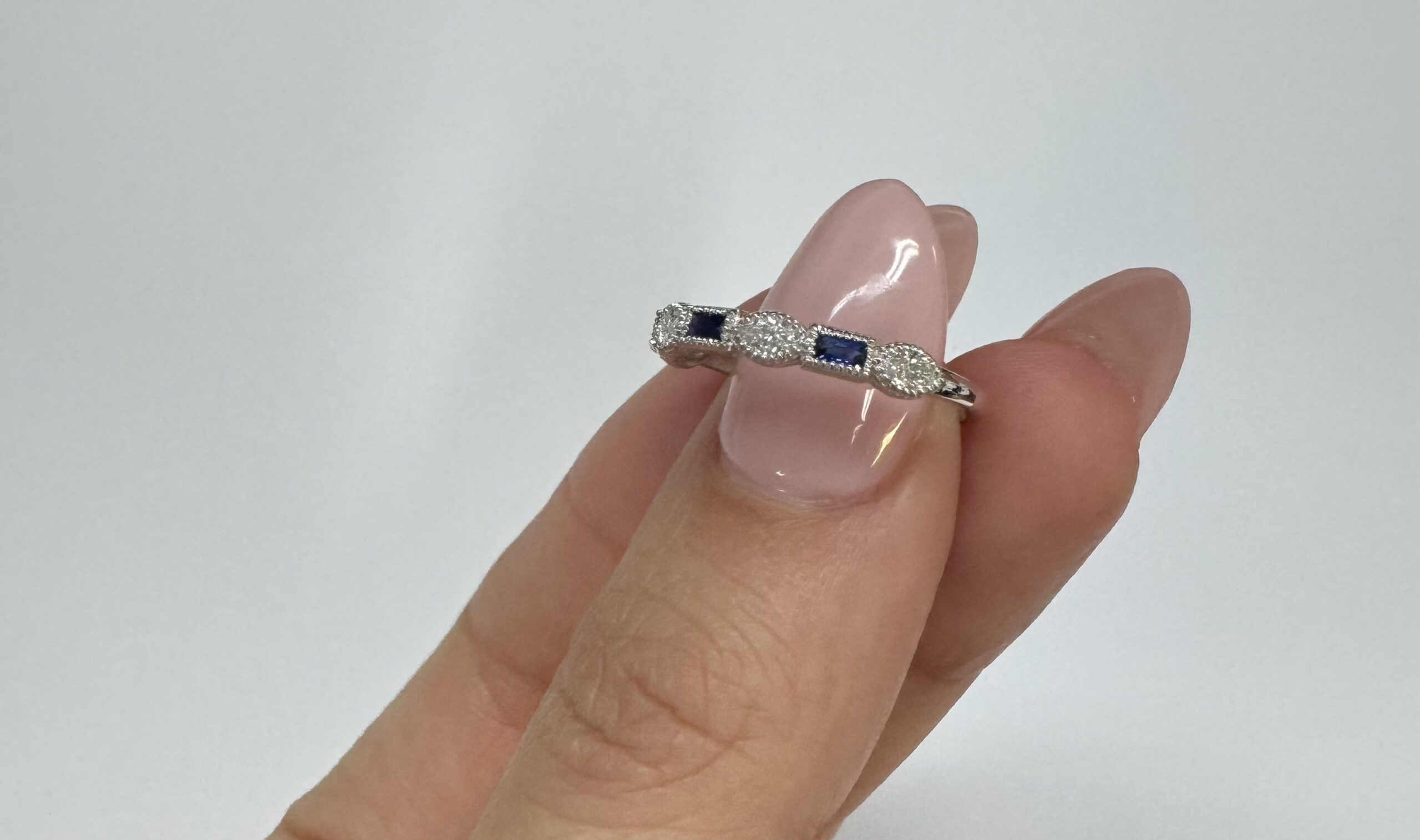 14k White Gold Genuine .28 Cttw Marquise Diamond & Sapphire Band - Image 11