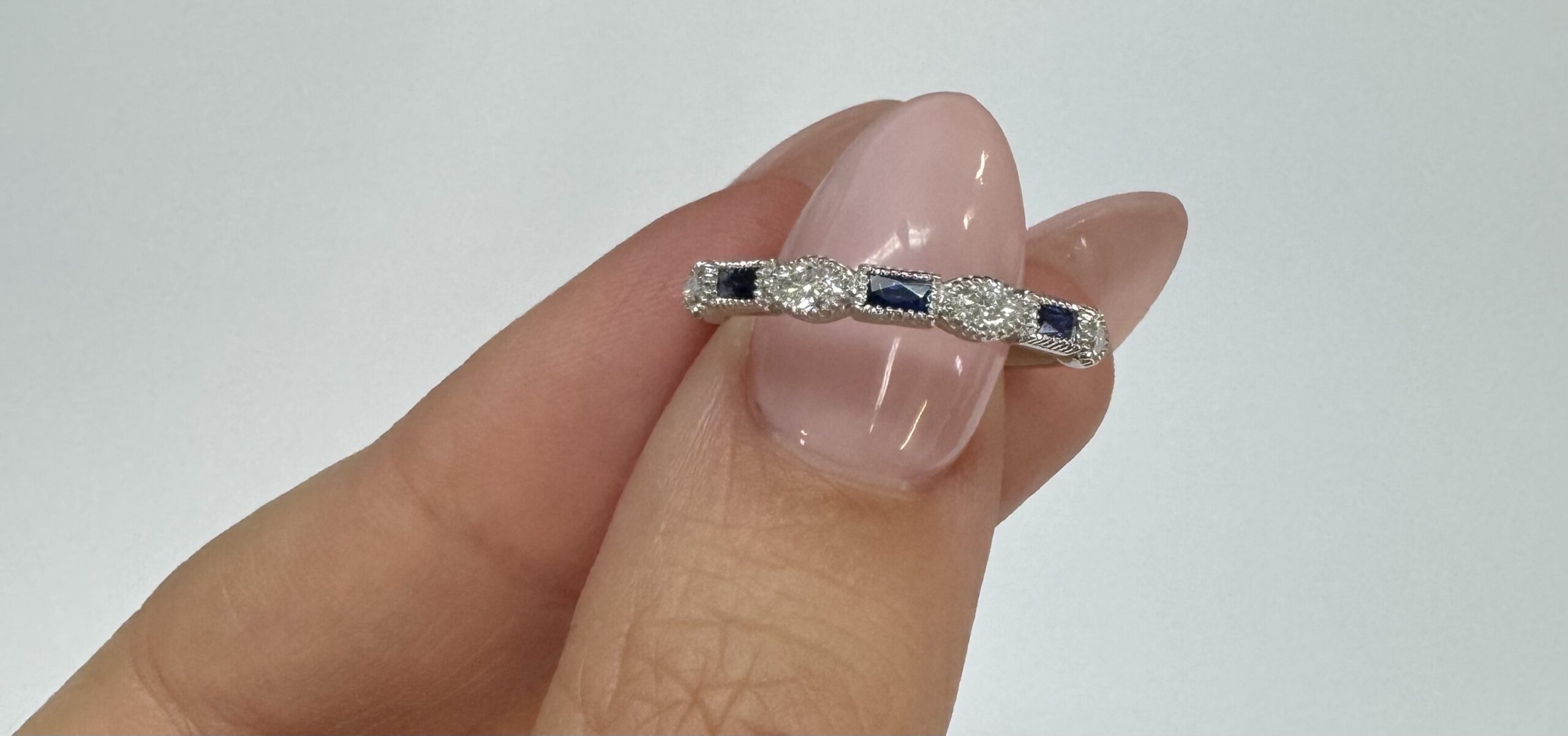 14k White Gold Genuine .28 Cttw Marquise Diamond & Sapphire Band - Image 13