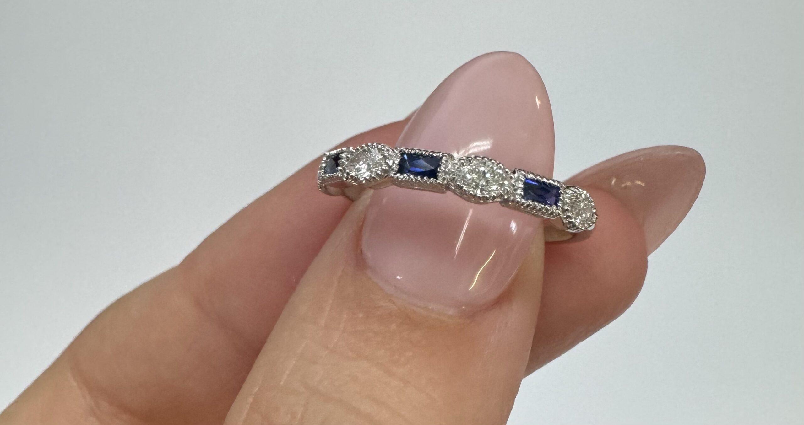 14k White Gold Genuine .28 Cttw Marquise Diamond & Sapphire Band - Image 14