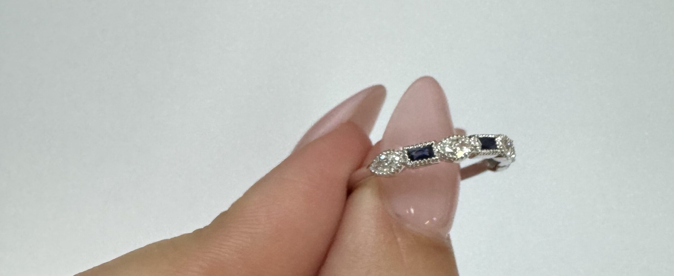 14k White Gold Genuine .28 Cttw Marquise Diamond & Sapphire Band - Image 16