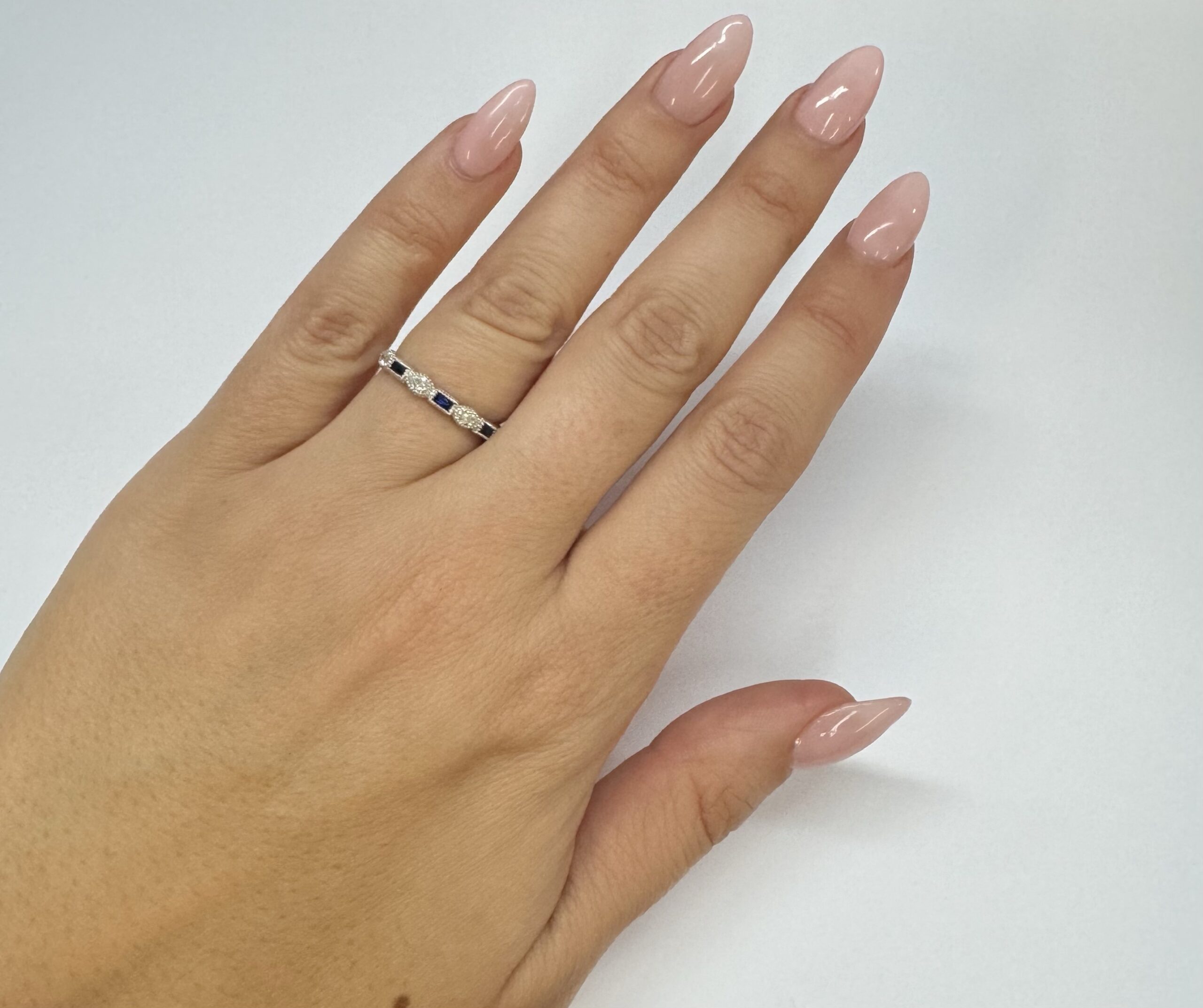 14k White Gold Genuine .28 Cttw Marquise Diamond & Sapphire Band - Image 19