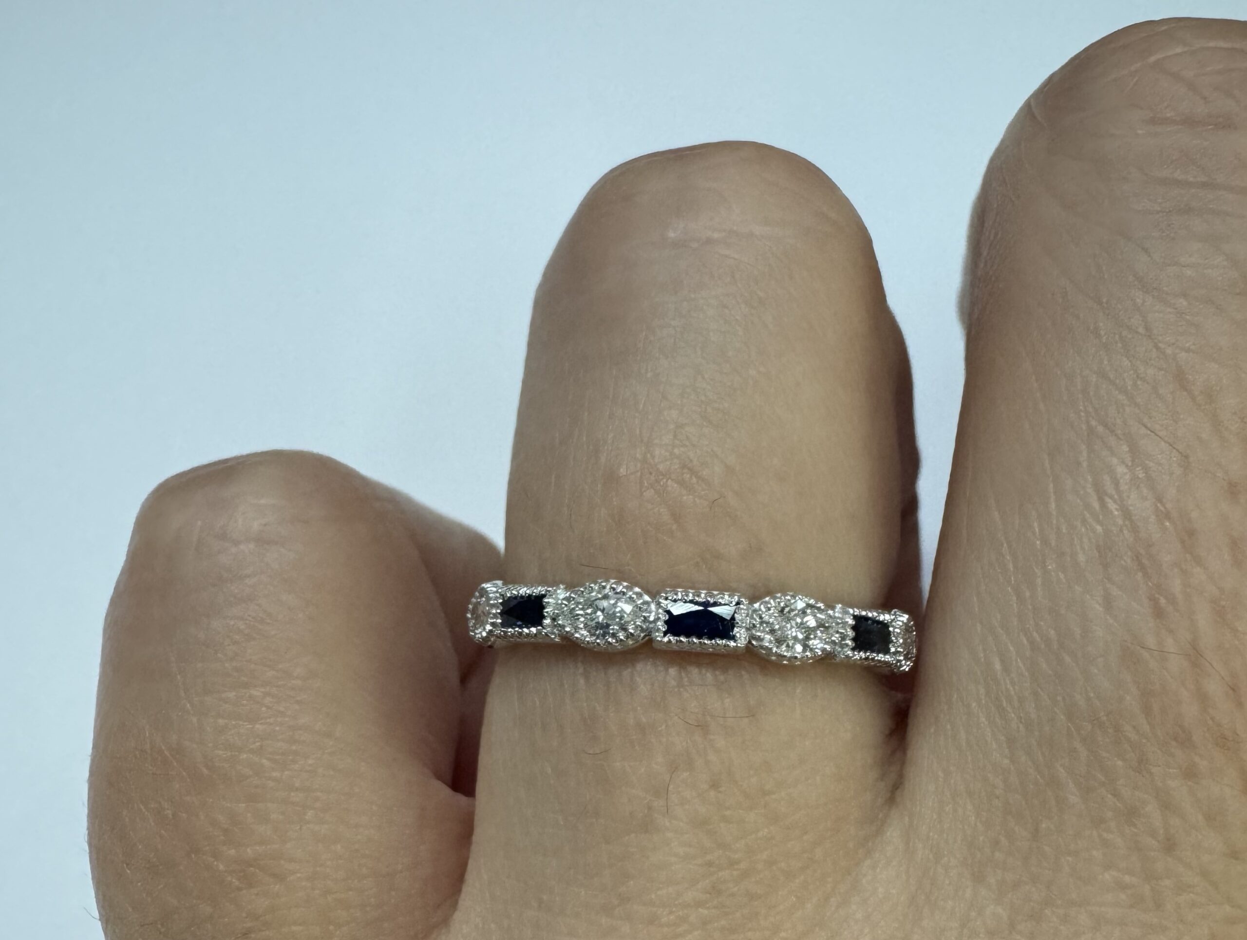 14k White Gold Genuine .28 Cttw Marquise Diamond & Sapphire Band - Image 25