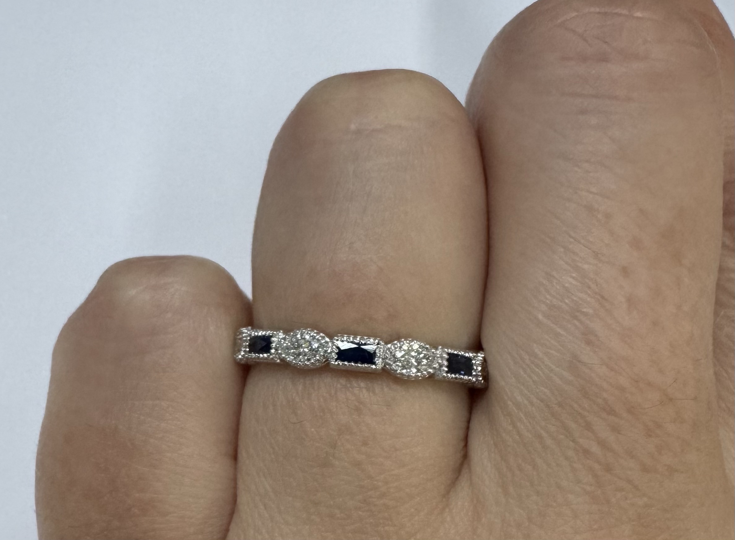14k White Gold Genuine .28 Cttw Marquise Diamond & Sapphire Band - Image 27