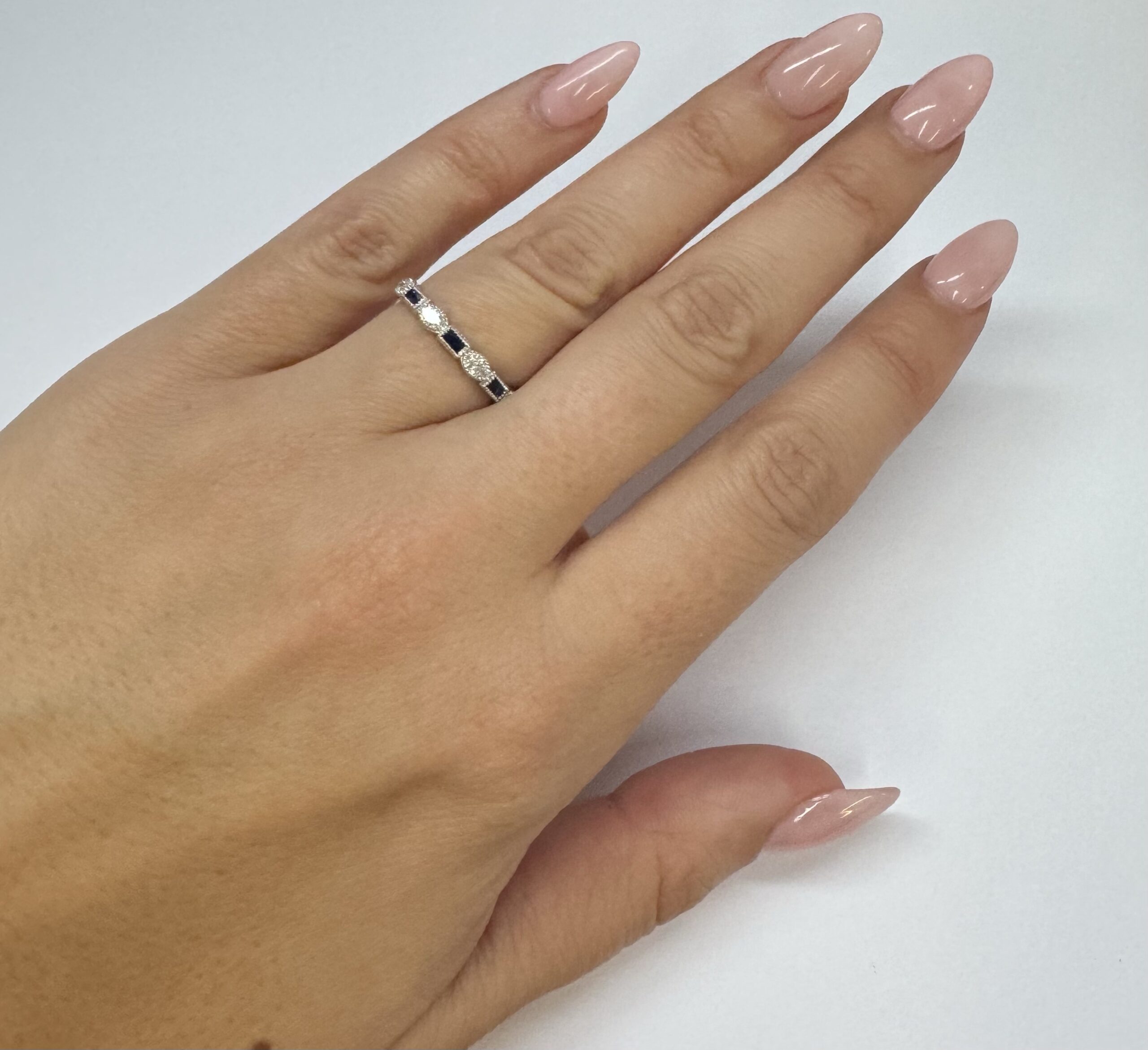 14k White Gold Genuine .28 Cttw Marquise Diamond & Sapphire Band - Image 28