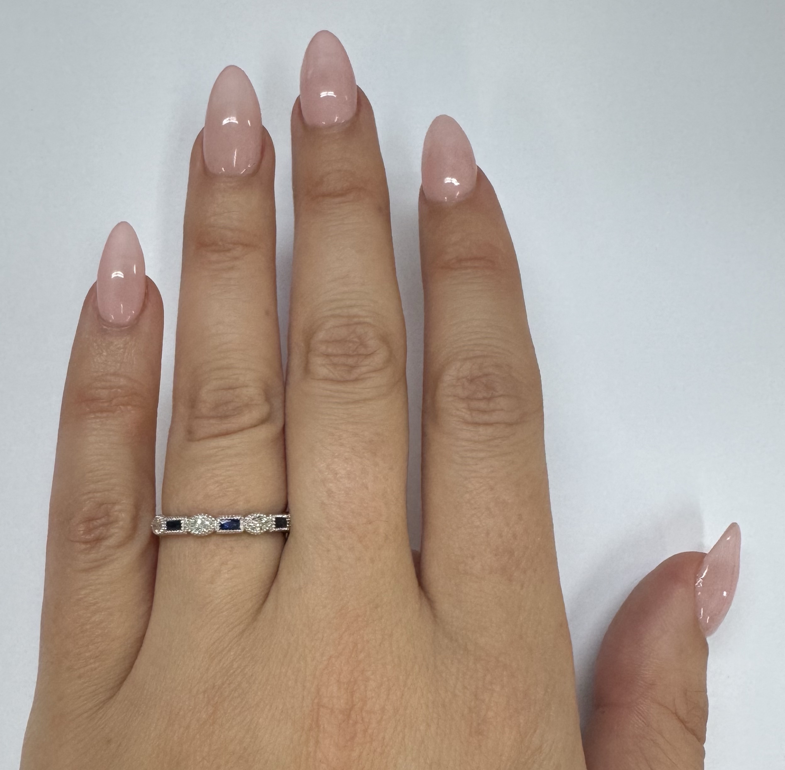 14k White Gold Genuine .28 Cttw Marquise Diamond & Sapphire Band - Image 29