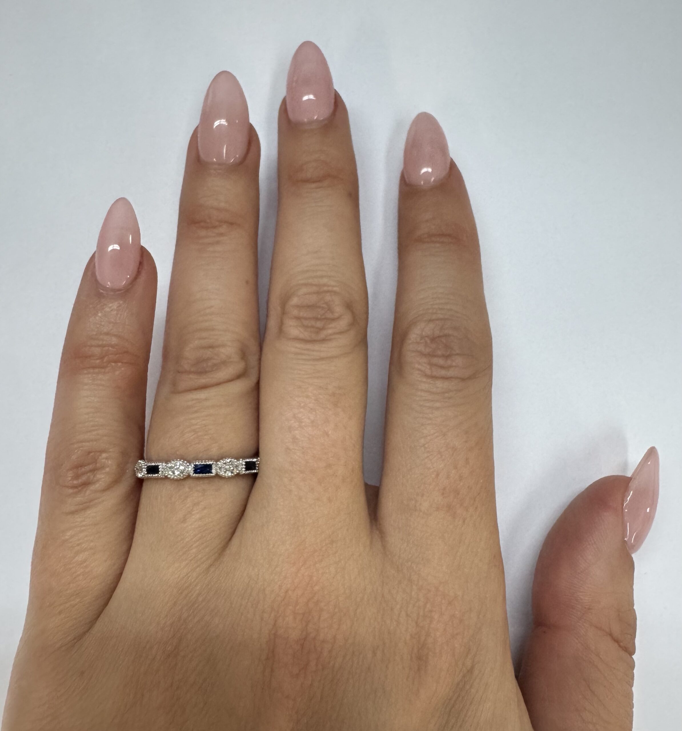 14k White Gold Genuine .28 Cttw Marquise Diamond & Sapphire Band - Image 30