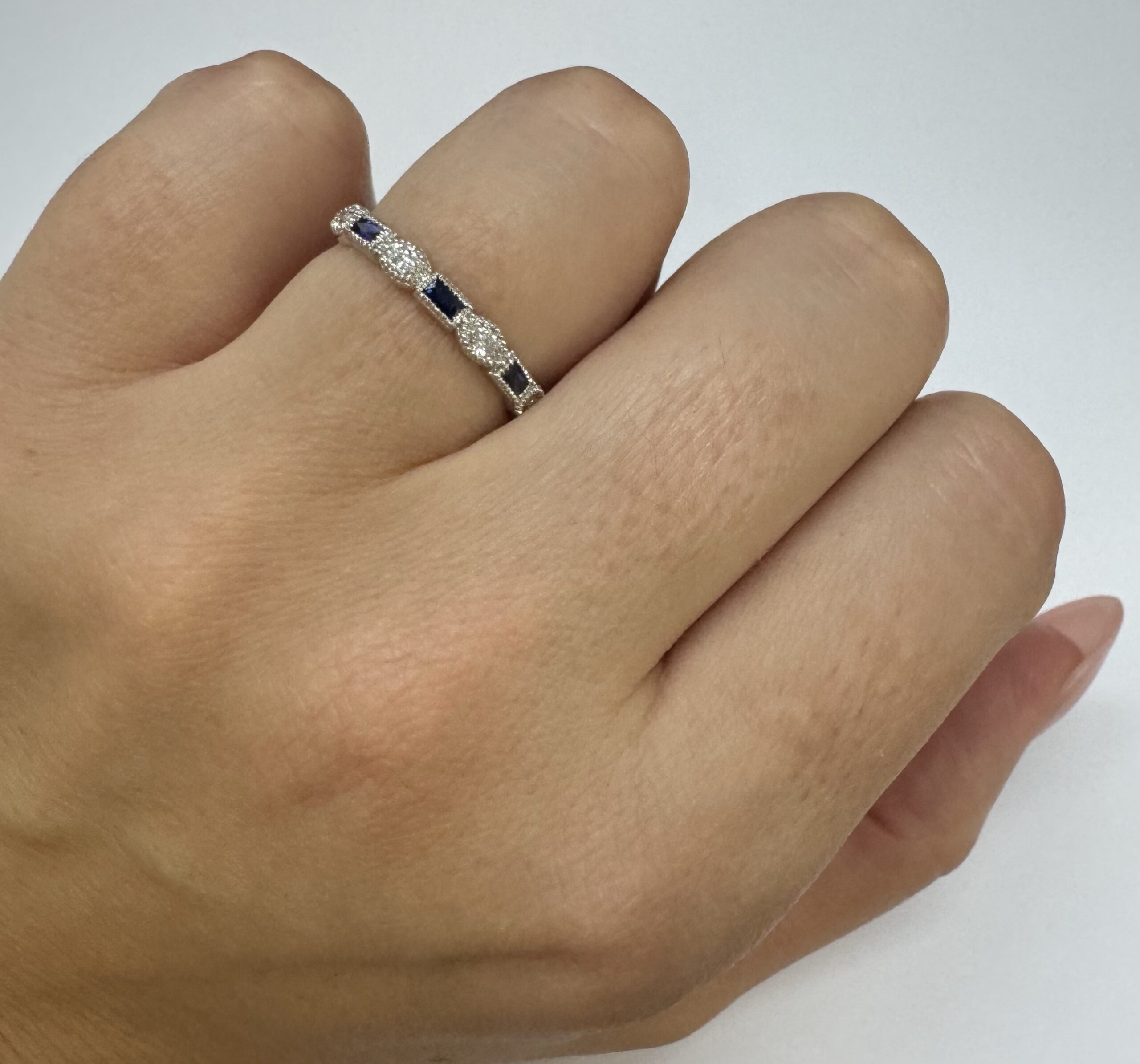 14k White Gold Genuine .28 Cttw Marquise Diamond & Sapphire Band - Image 32