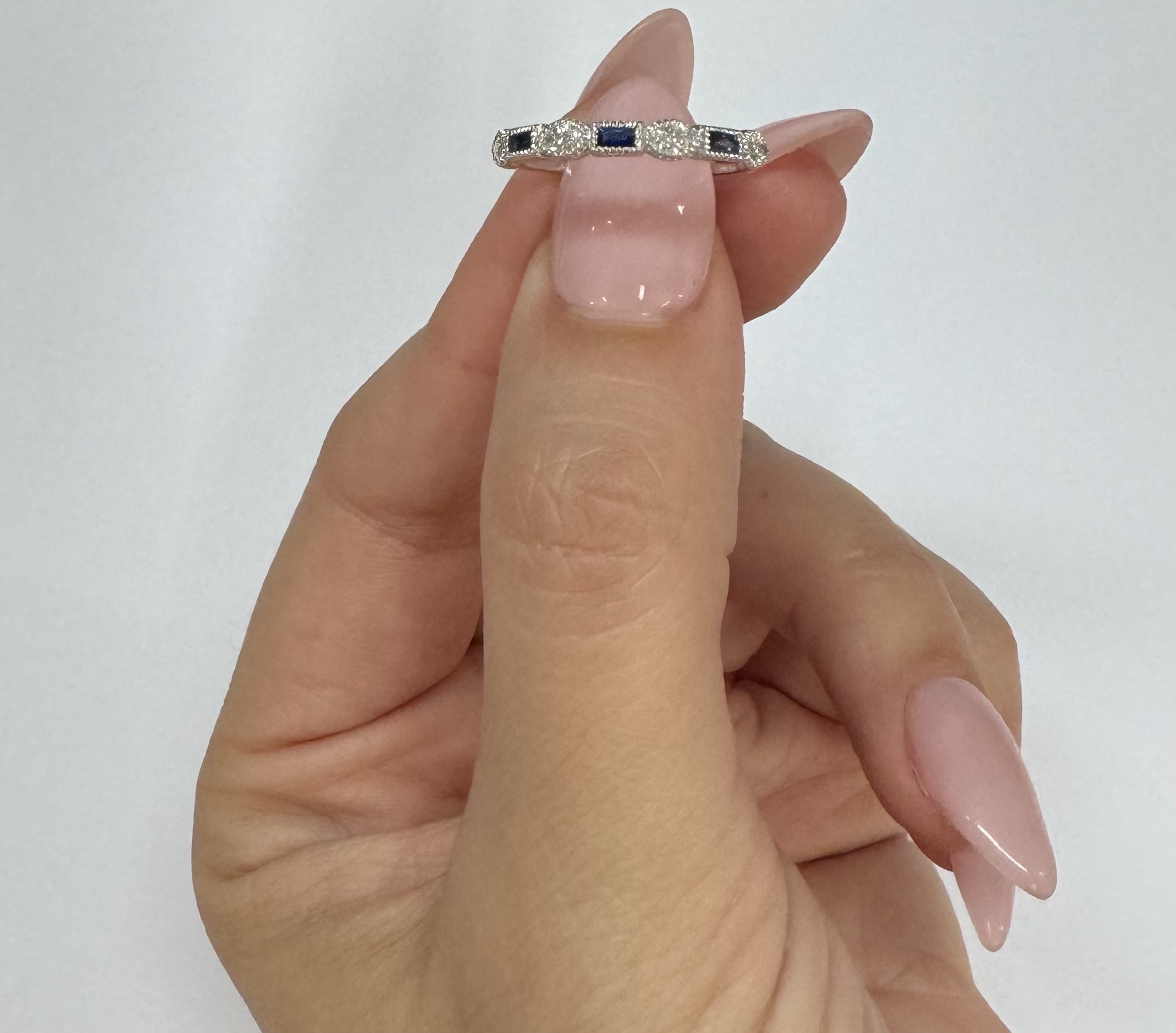 14k White Gold Genuine .28 Cttw Marquise Diamond & Sapphire Band - Image 34