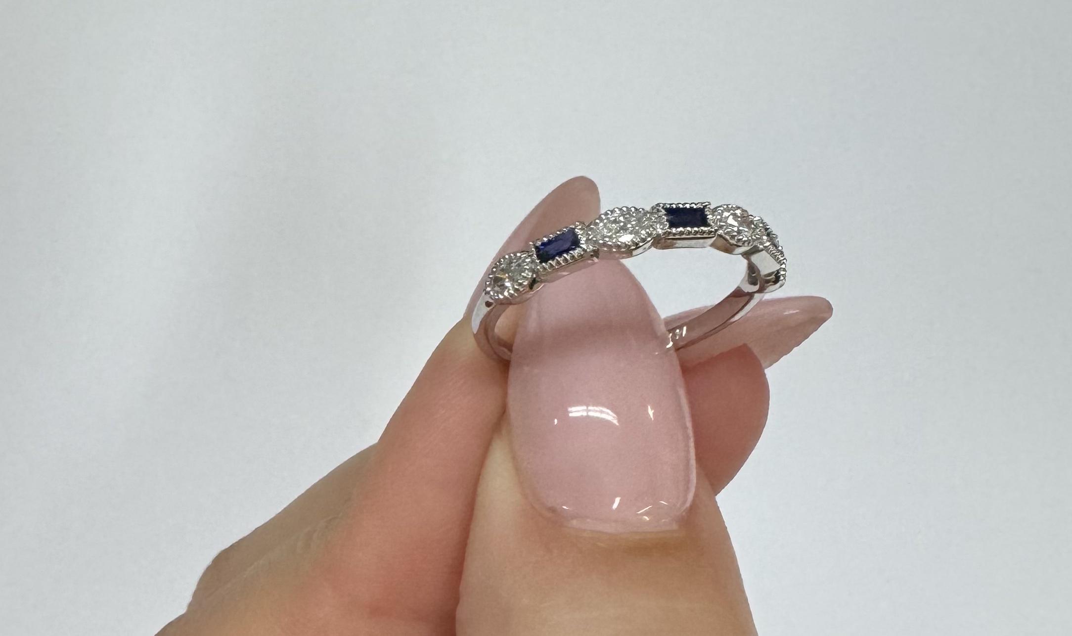 14k White Gold Genuine .28 Cttw Marquise Diamond & Sapphire Band - Image 36