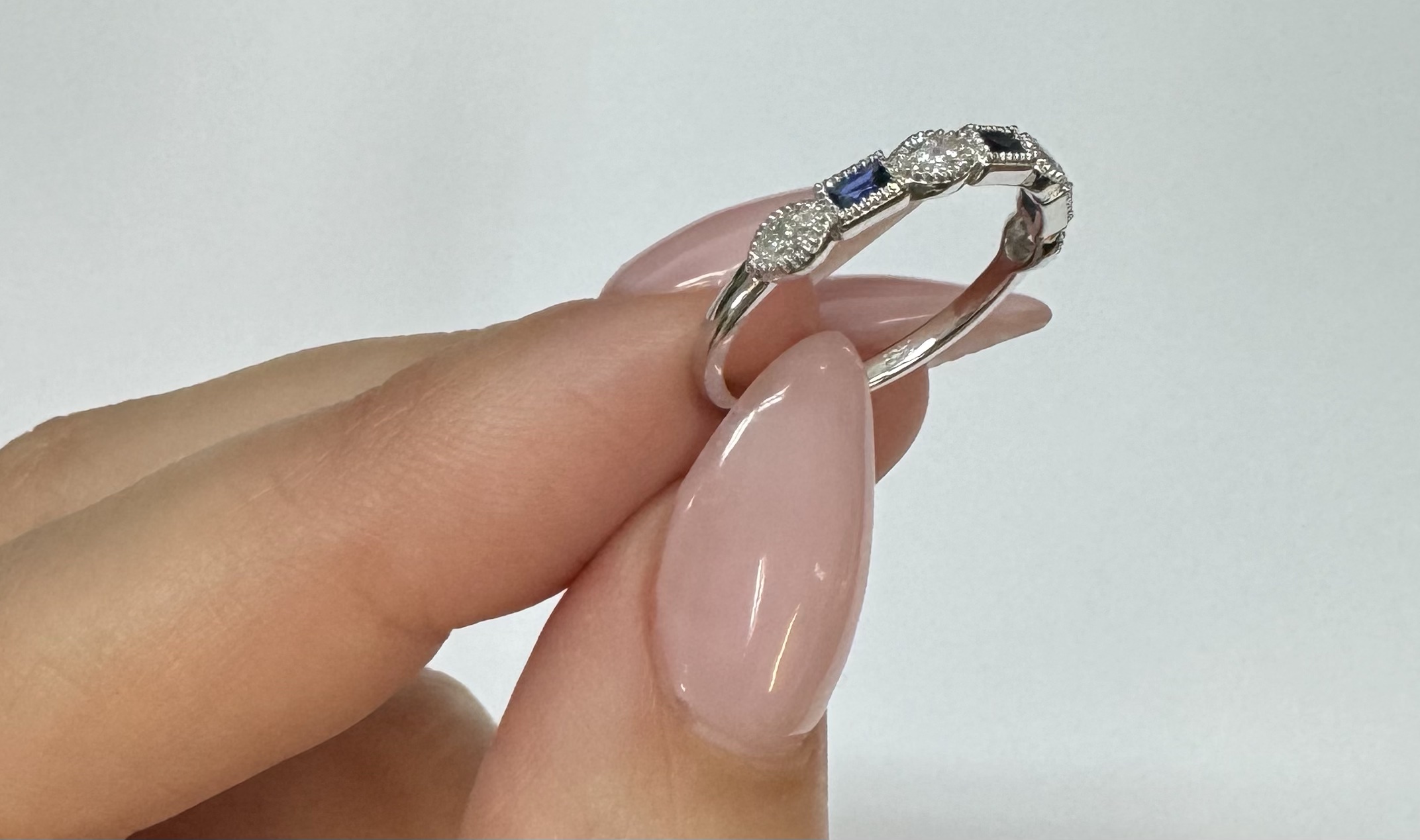 14k White Gold Genuine .28 Cttw Marquise Diamond & Sapphire Band - Image 37