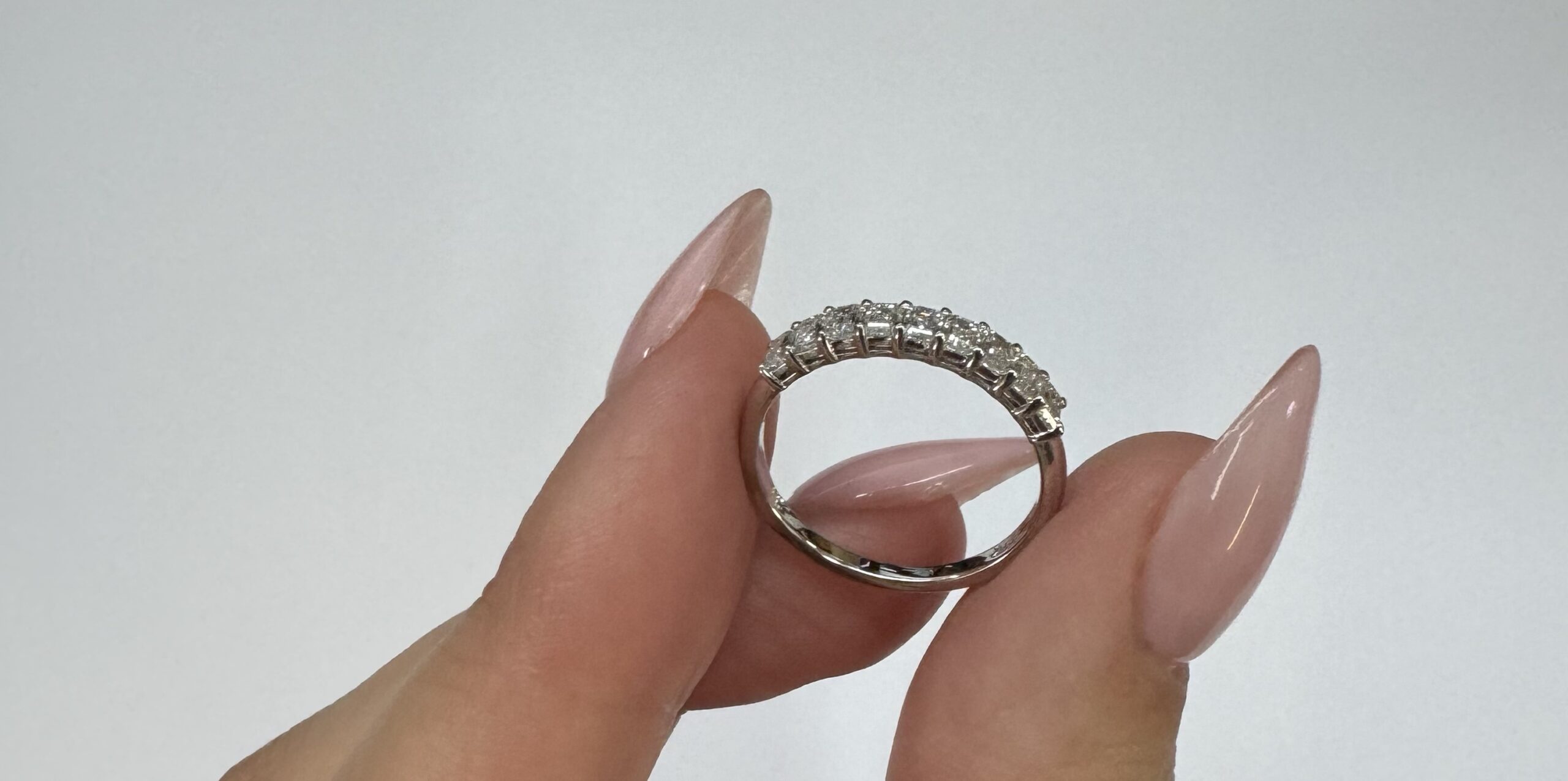 14k White Gold 9 Stone Genuine 3/4 Cttw Emerald Cut Diamond Band - Image 29