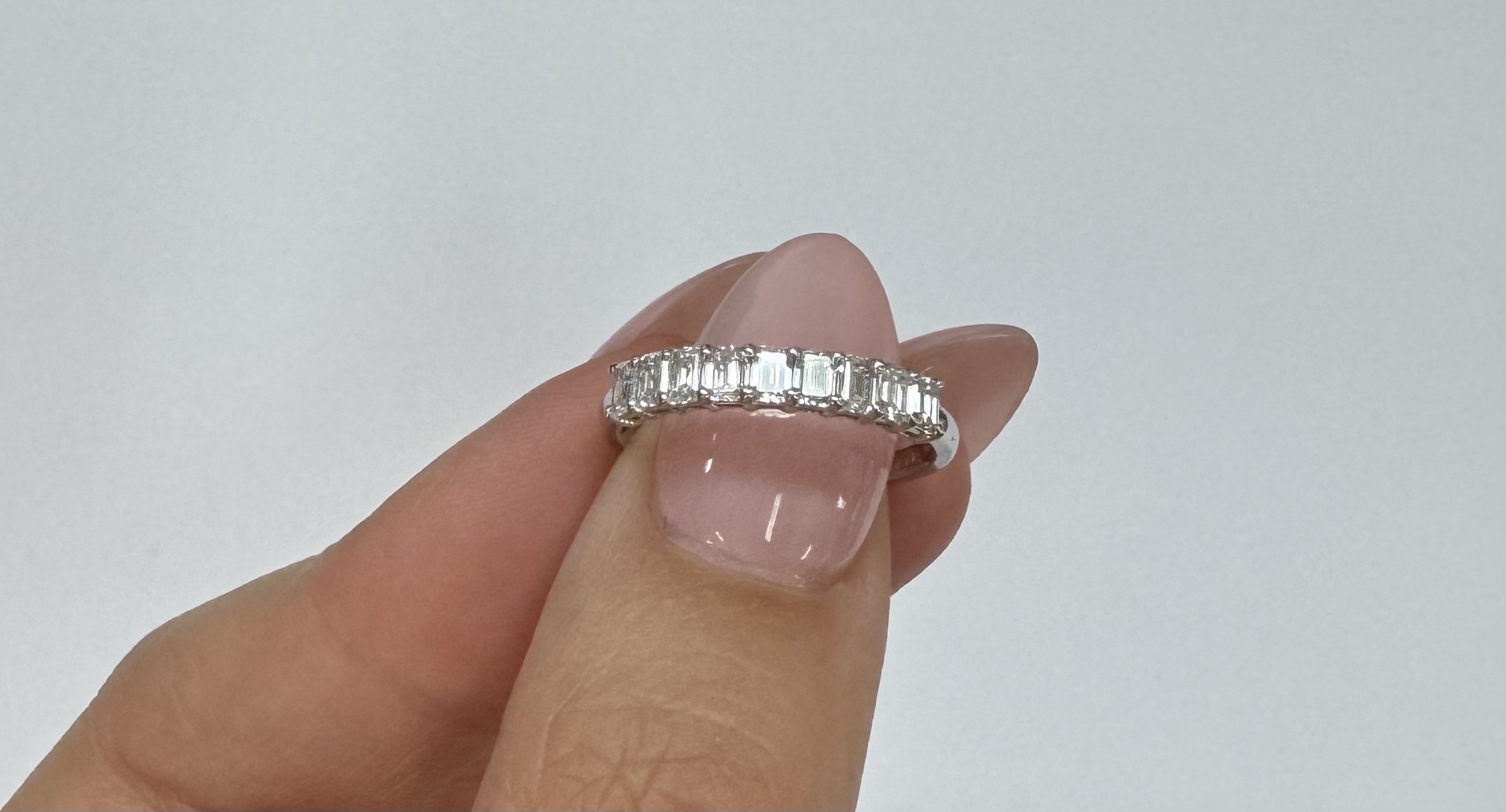 14k White Gold 9 Stone Genuine 3/4 Cttw Emerald Cut Diamond Band - Image 23