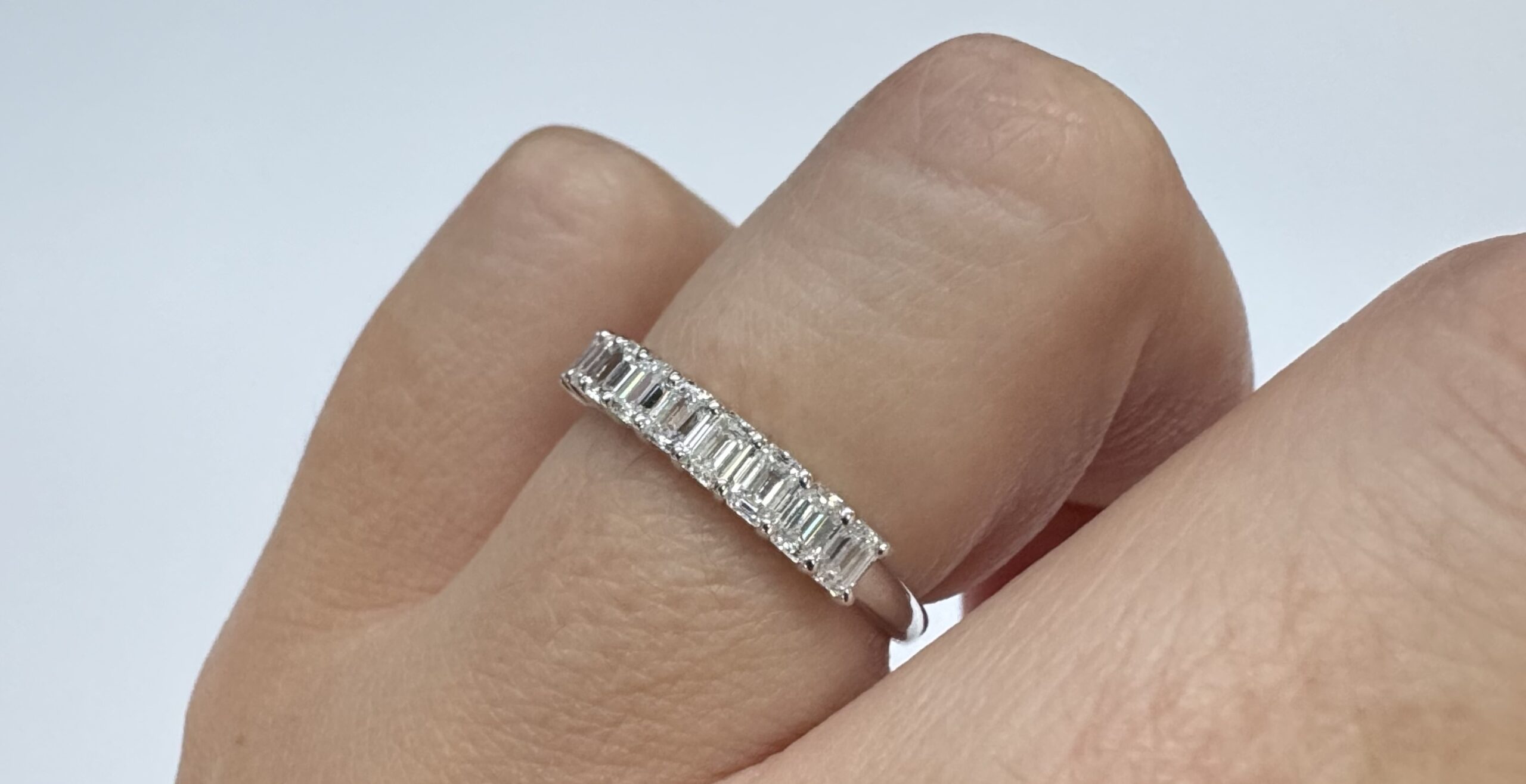 14k White Gold 9 Stone Genuine 3/4 Cttw Emerald Cut Diamond Band - Image 16