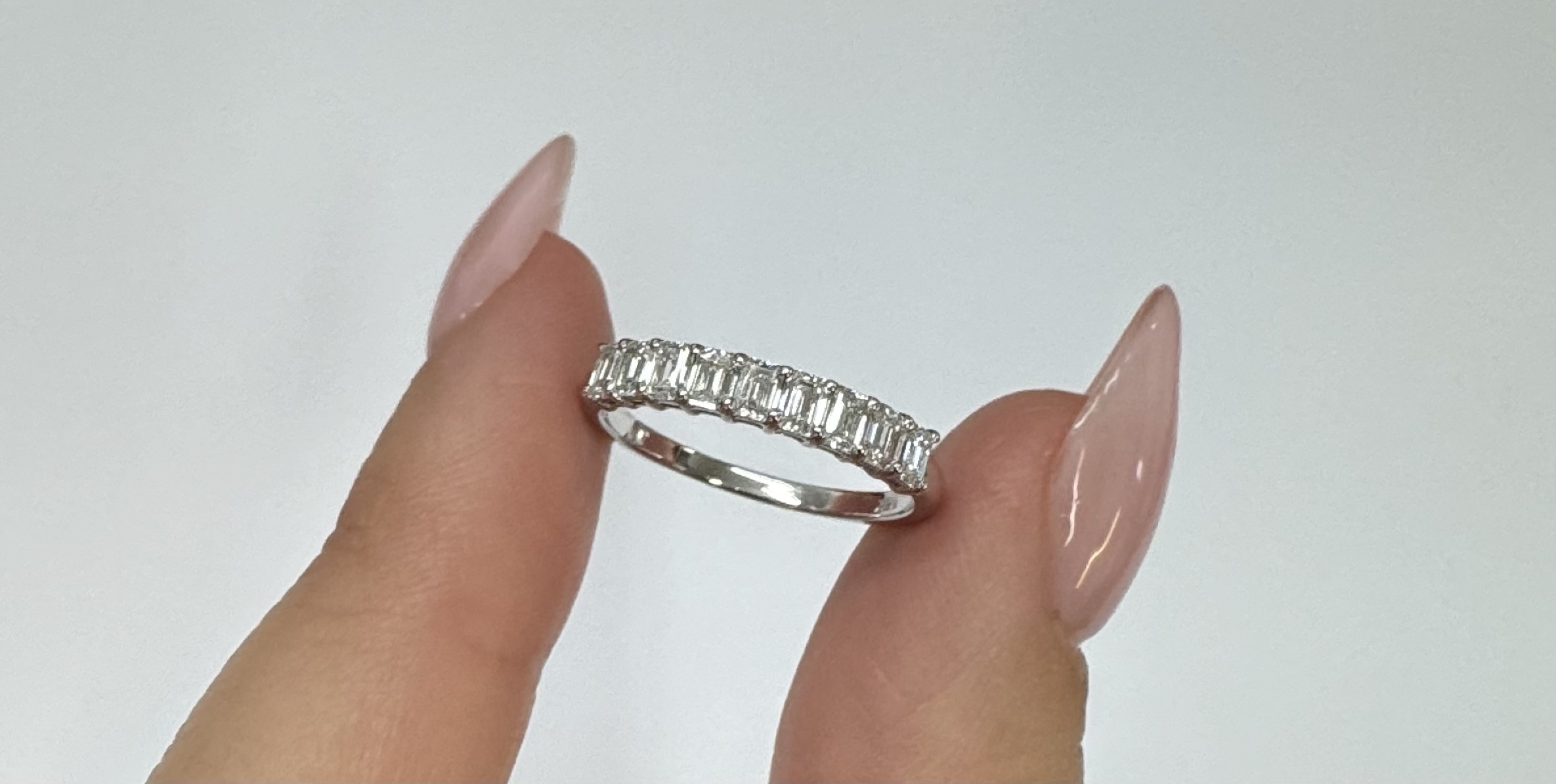 14k White Gold 9 Stone Genuine 3/4 Cttw Emerald Cut Diamond Band - Image 14