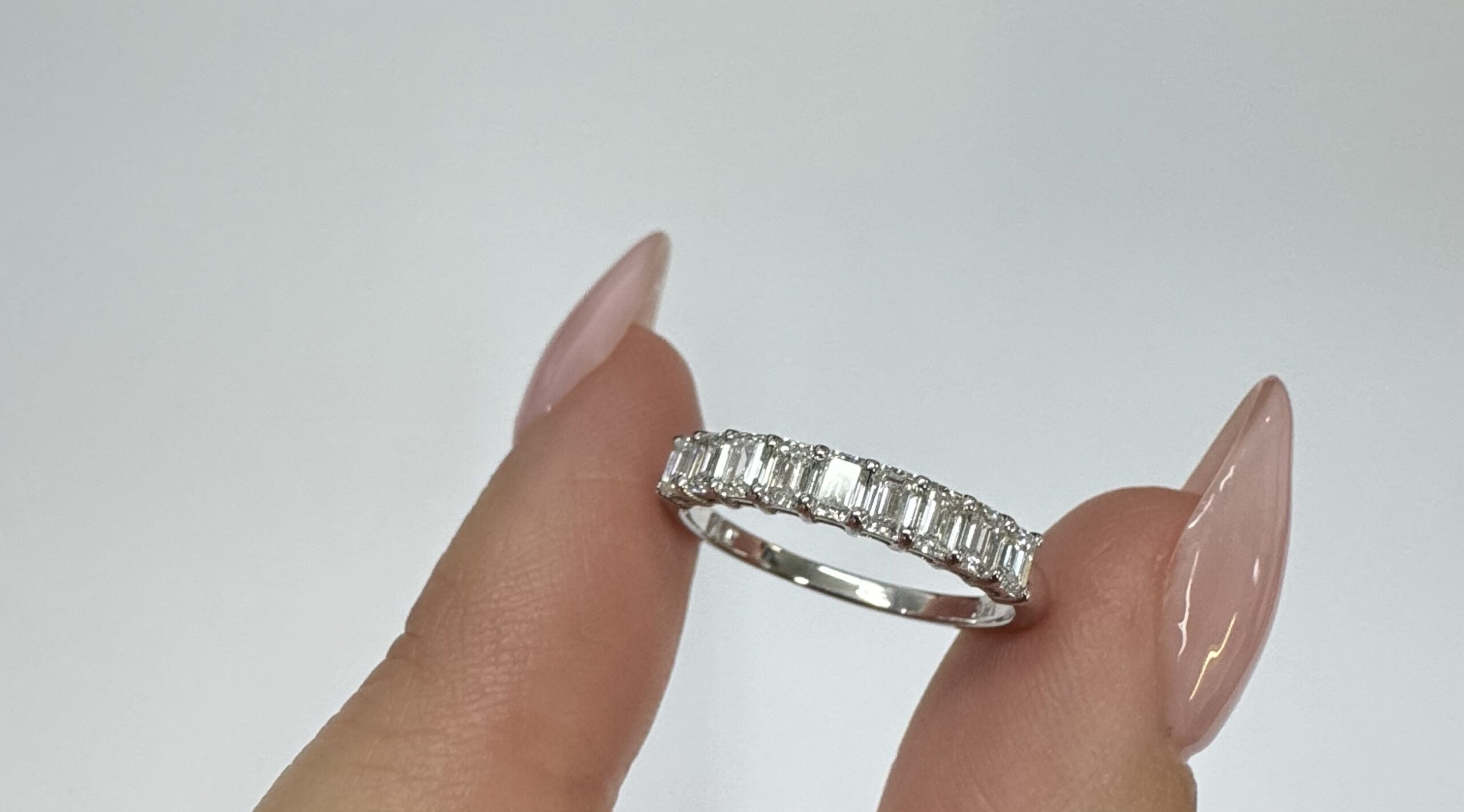 14k White Gold 9 Stone Genuine 3/4 Cttw Emerald Cut Diamond Band - Image 15