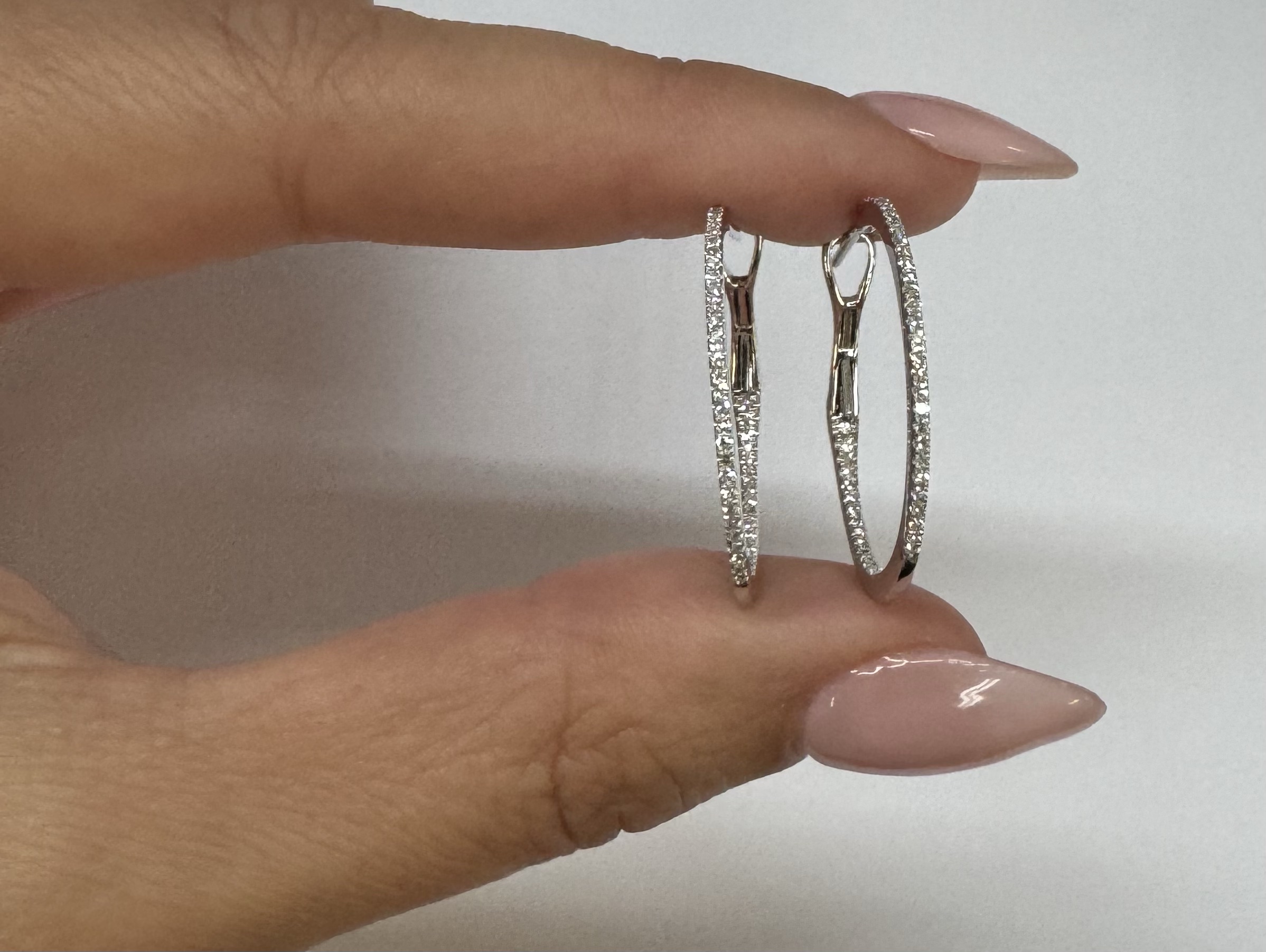 14k White Gold Genuine .28 Cttw Round Brilliant Cut Diamond Round Hoop Earrings