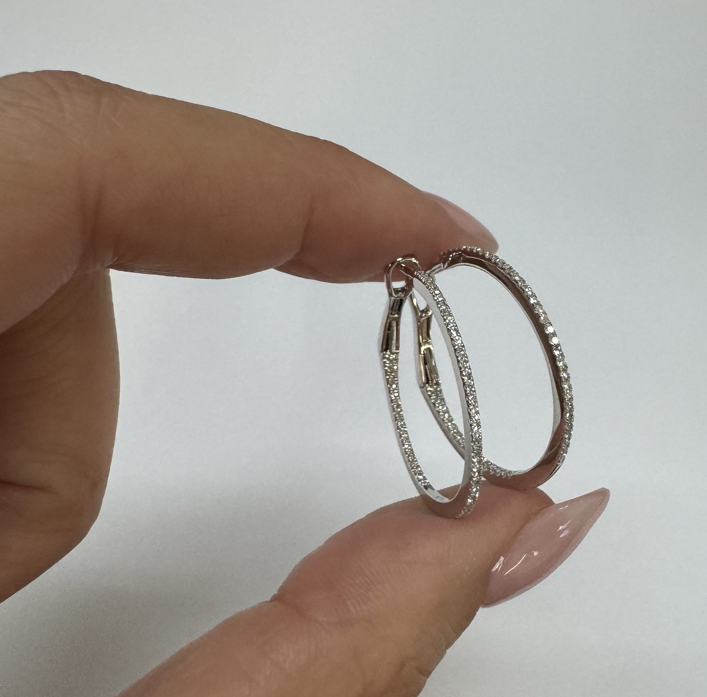 14k White Gold Genuine .28 Cttw Round Brilliant Cut Diamond Round Hoop Earrings - Image 3