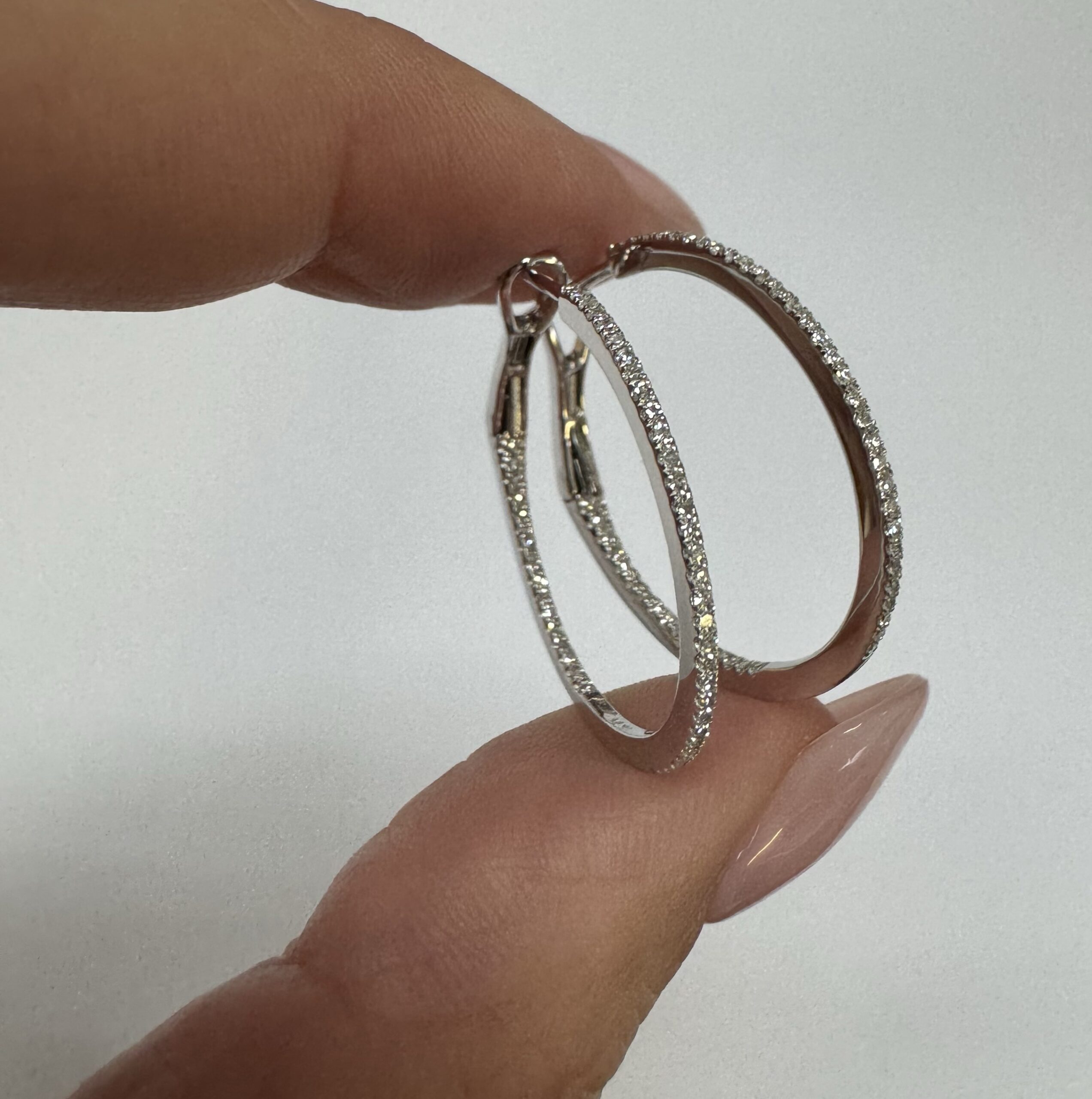 14k White Gold Genuine .28 Cttw Round Brilliant Cut Diamond Round Hoop Earrings - Image 4