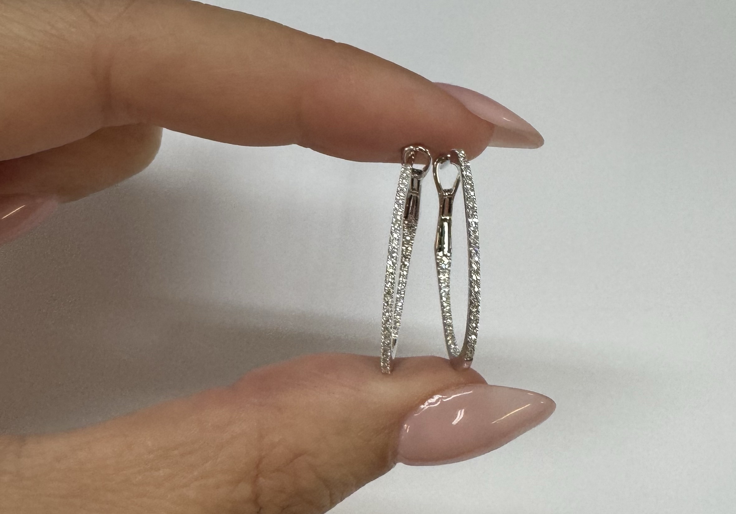 14k White Gold Genuine .28 Cttw Round Brilliant Cut Diamond Round Hoop Earrings - Image 5