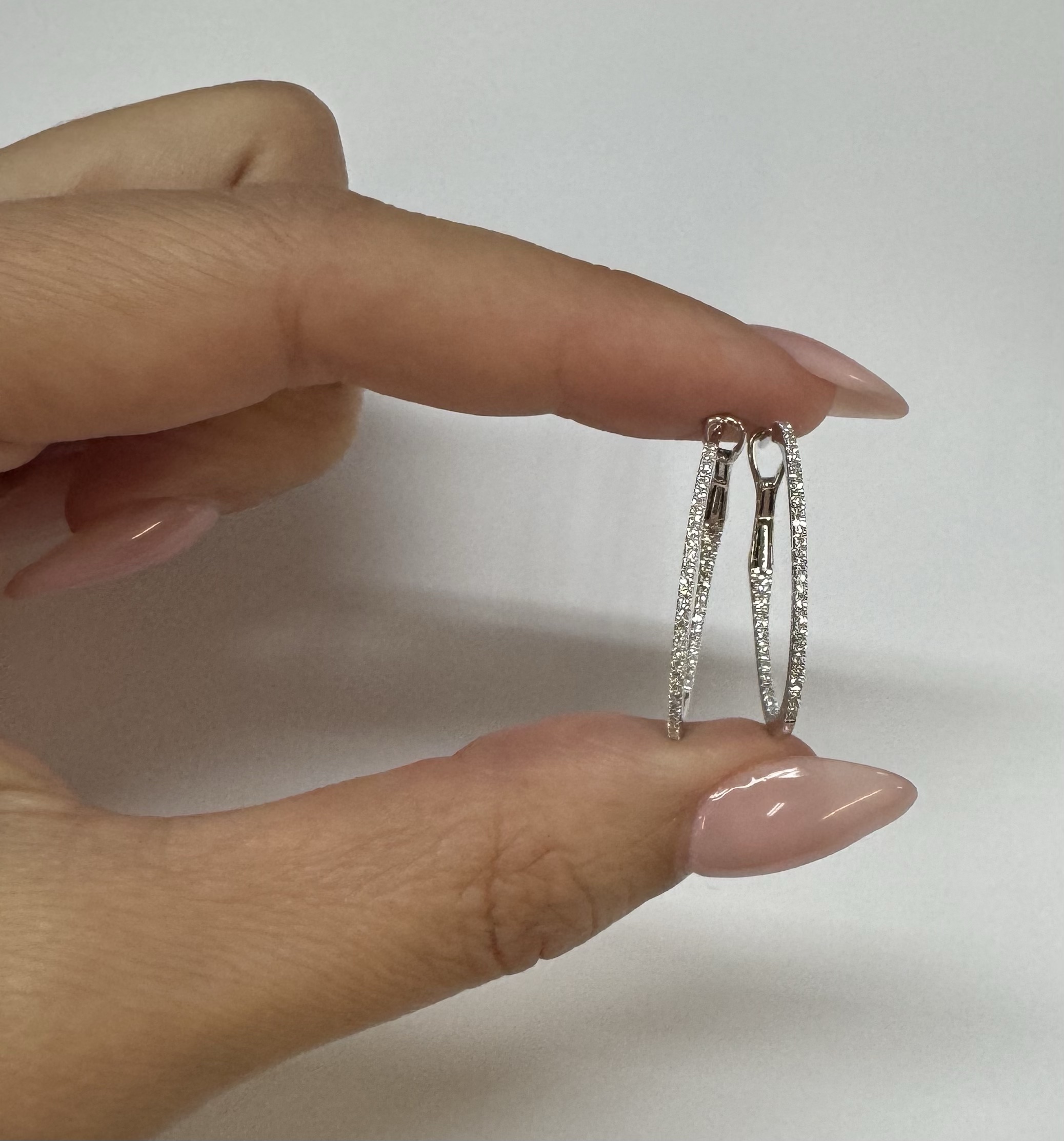 14k White Gold Genuine .28 Cttw Round Brilliant Cut Diamond Round Hoop Earrings - Image 6