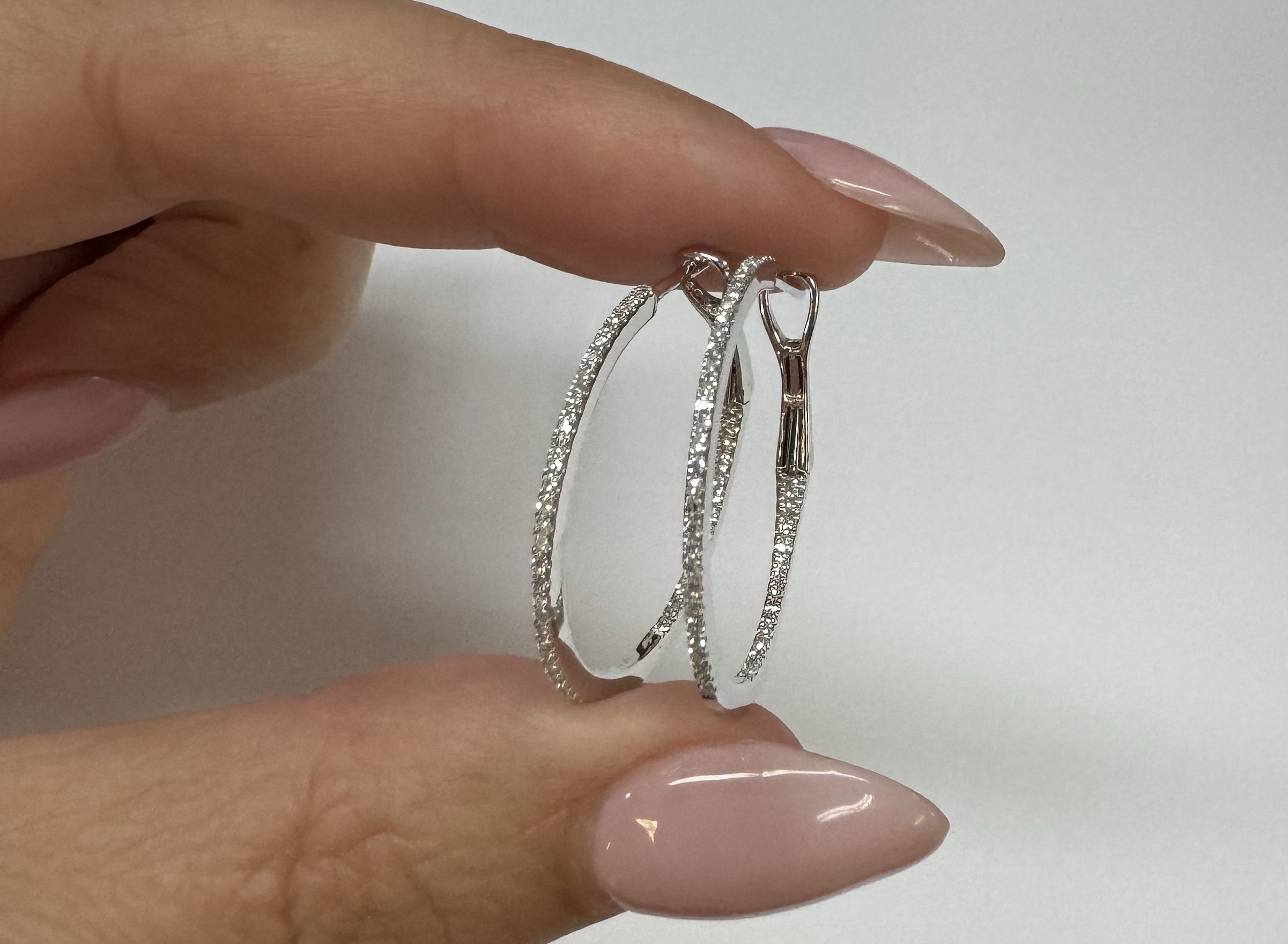 14k White Gold Genuine .28 Cttw Round Brilliant Cut Diamond Round Hoop Earrings - Image 7