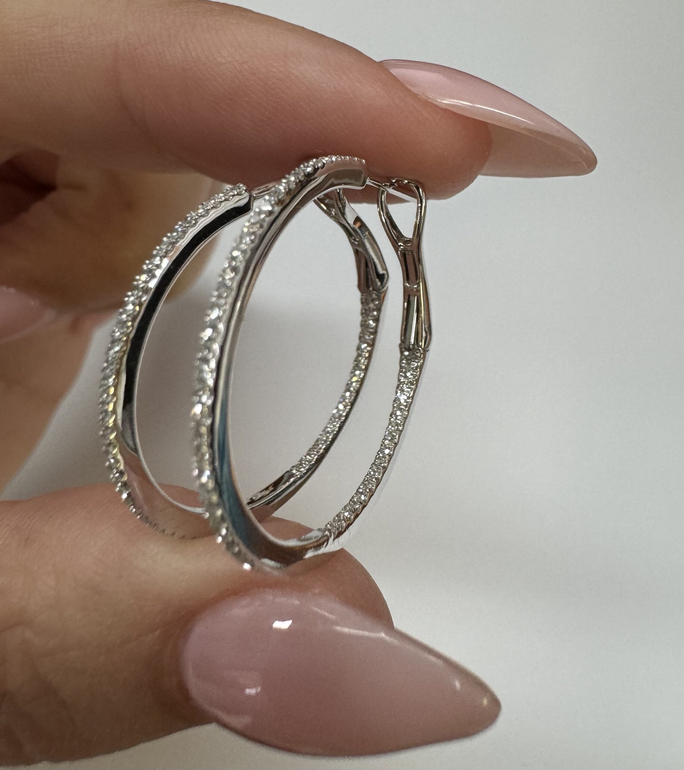 14k White Gold Genuine .28 Cttw Round Brilliant Cut Diamond Round Hoop Earrings - Image 9