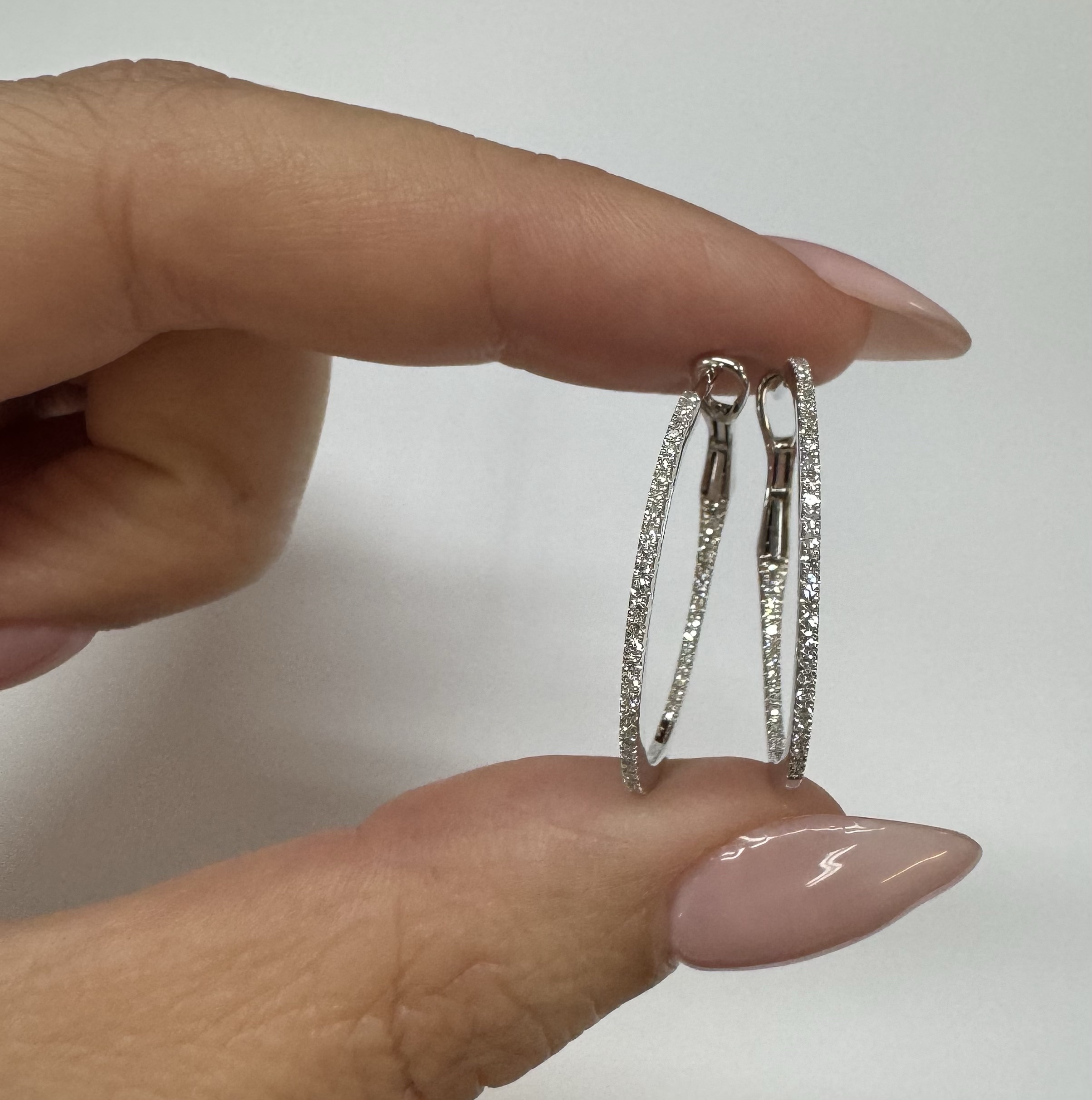 14k White Gold Genuine .28 Cttw Round Brilliant Cut Diamond Round Hoop Earrings - Image 10