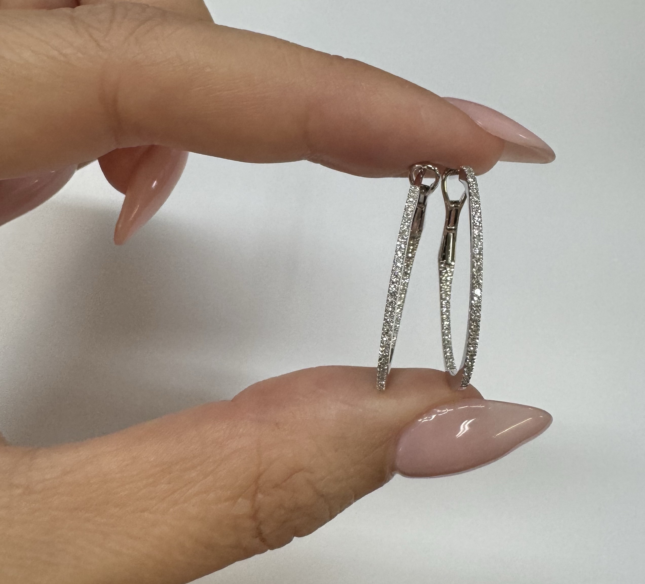 14k White Gold Genuine .28 Cttw Round Brilliant Cut Diamond Round Hoop Earrings - Image 12