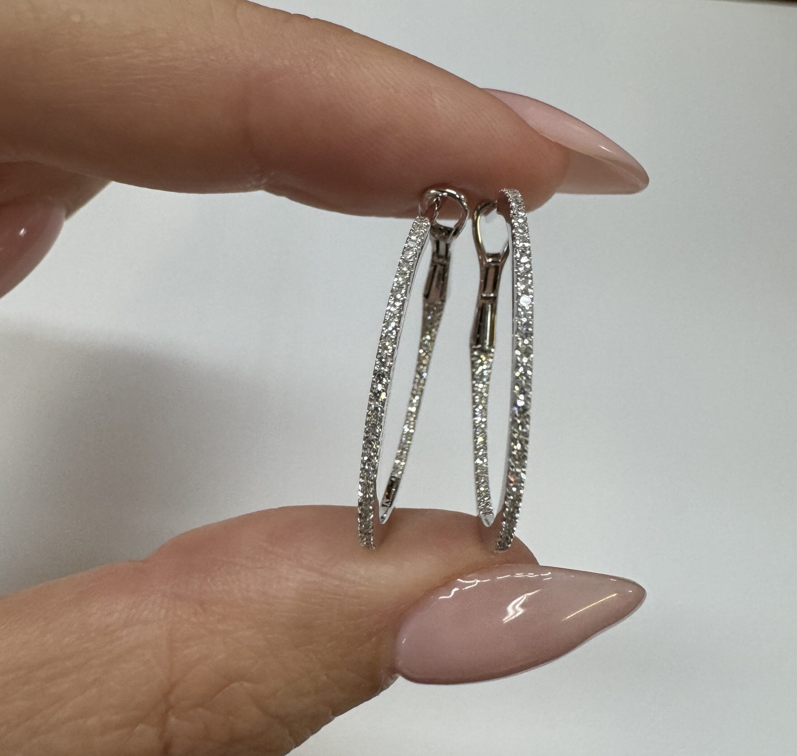 14k White Gold Genuine .28 Cttw Round Brilliant Cut Diamond Round Hoop Earrings - Image 13